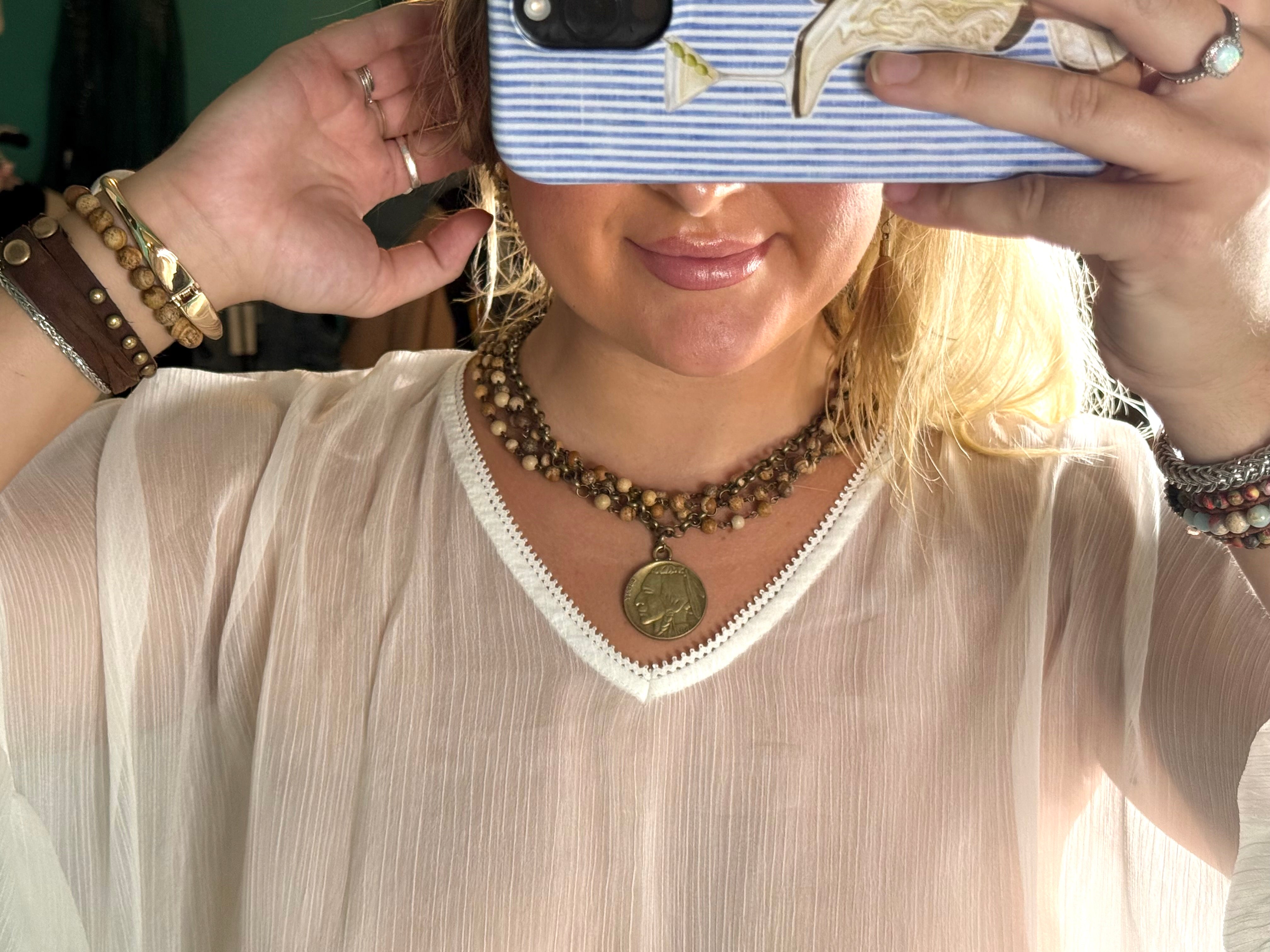 Brown Beaded Indian Coin Necklace