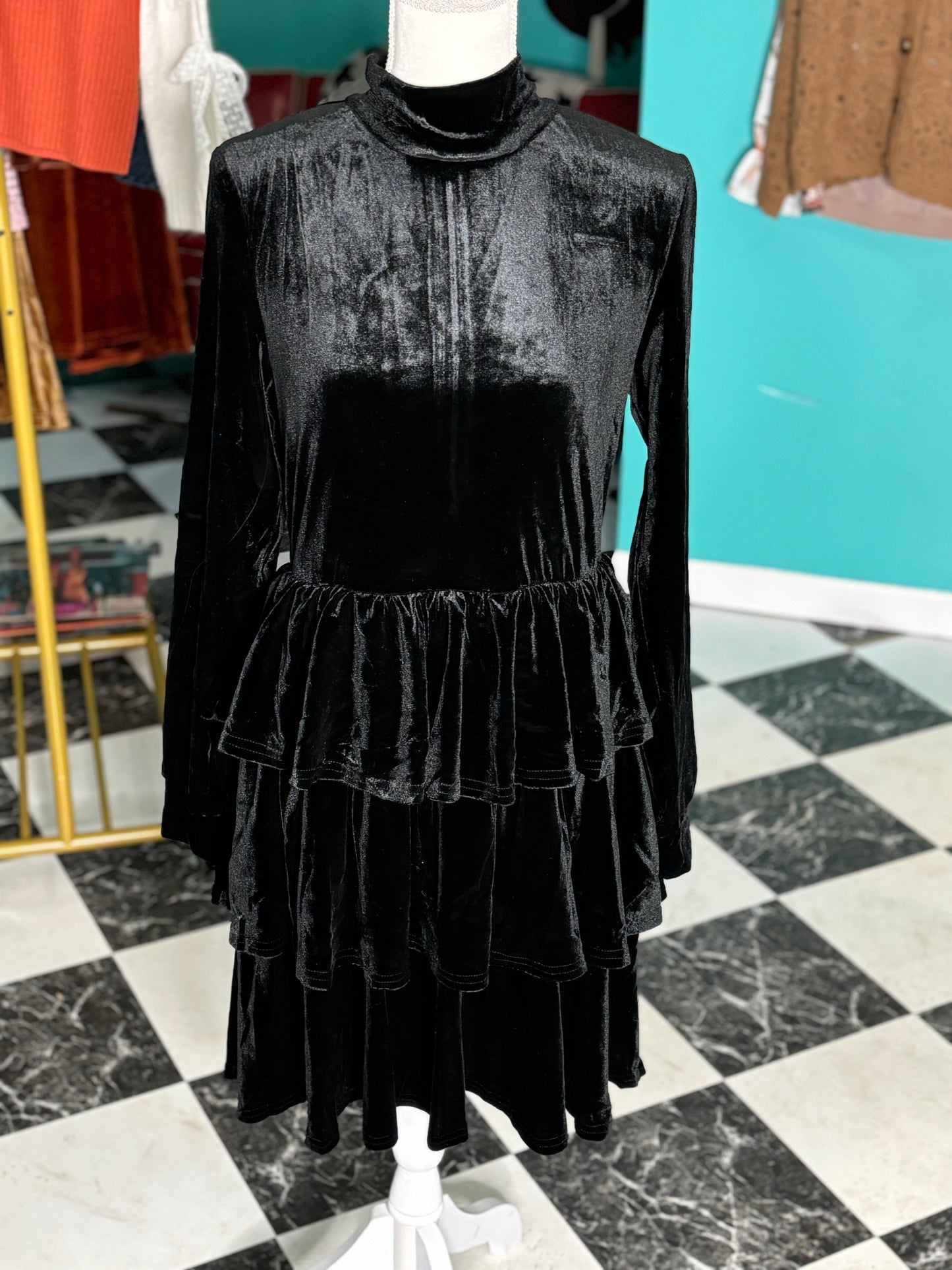 Black Velvet Ruffle Dress