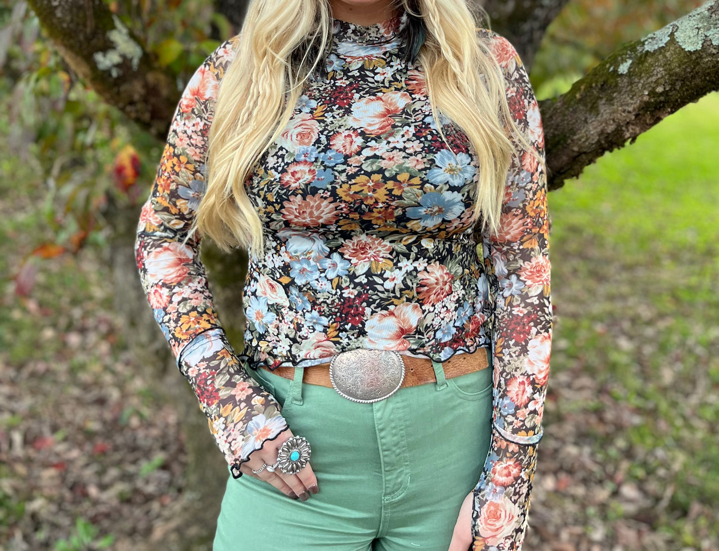 Floral Mesh Long Sleeve Top