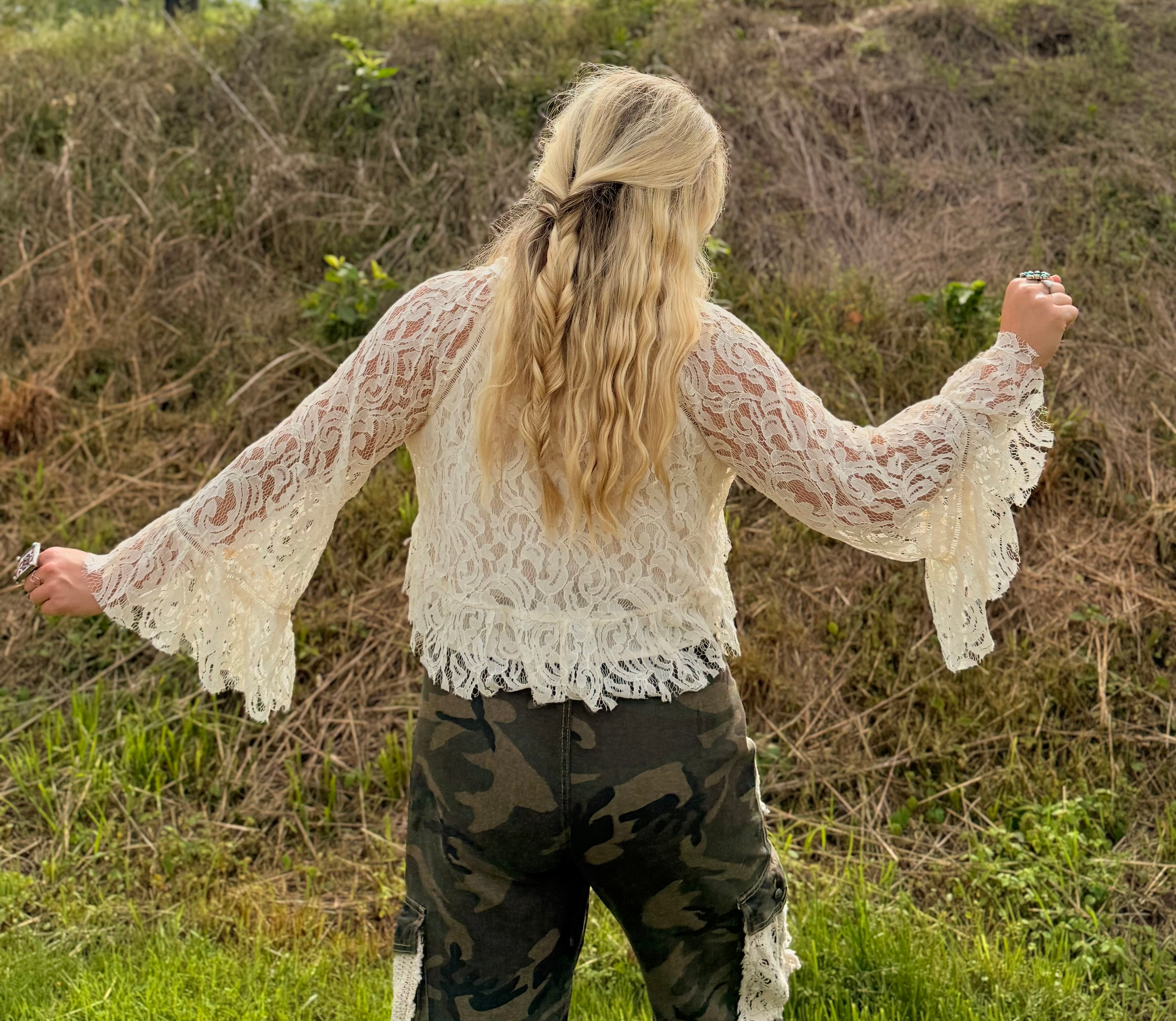 Dixie White Lace Bell-sleeve Top