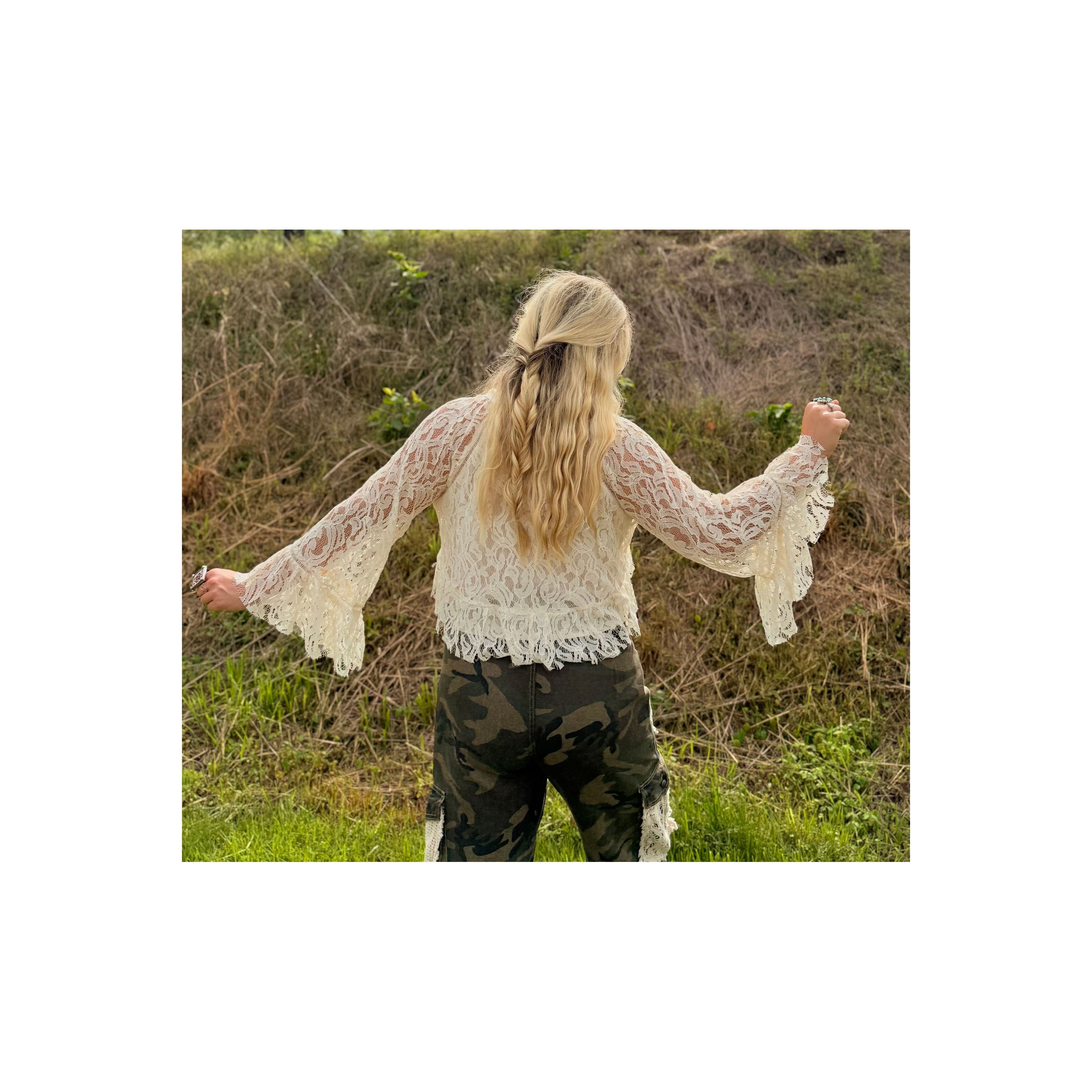 Dixie White Lace Bell-sleeve Top