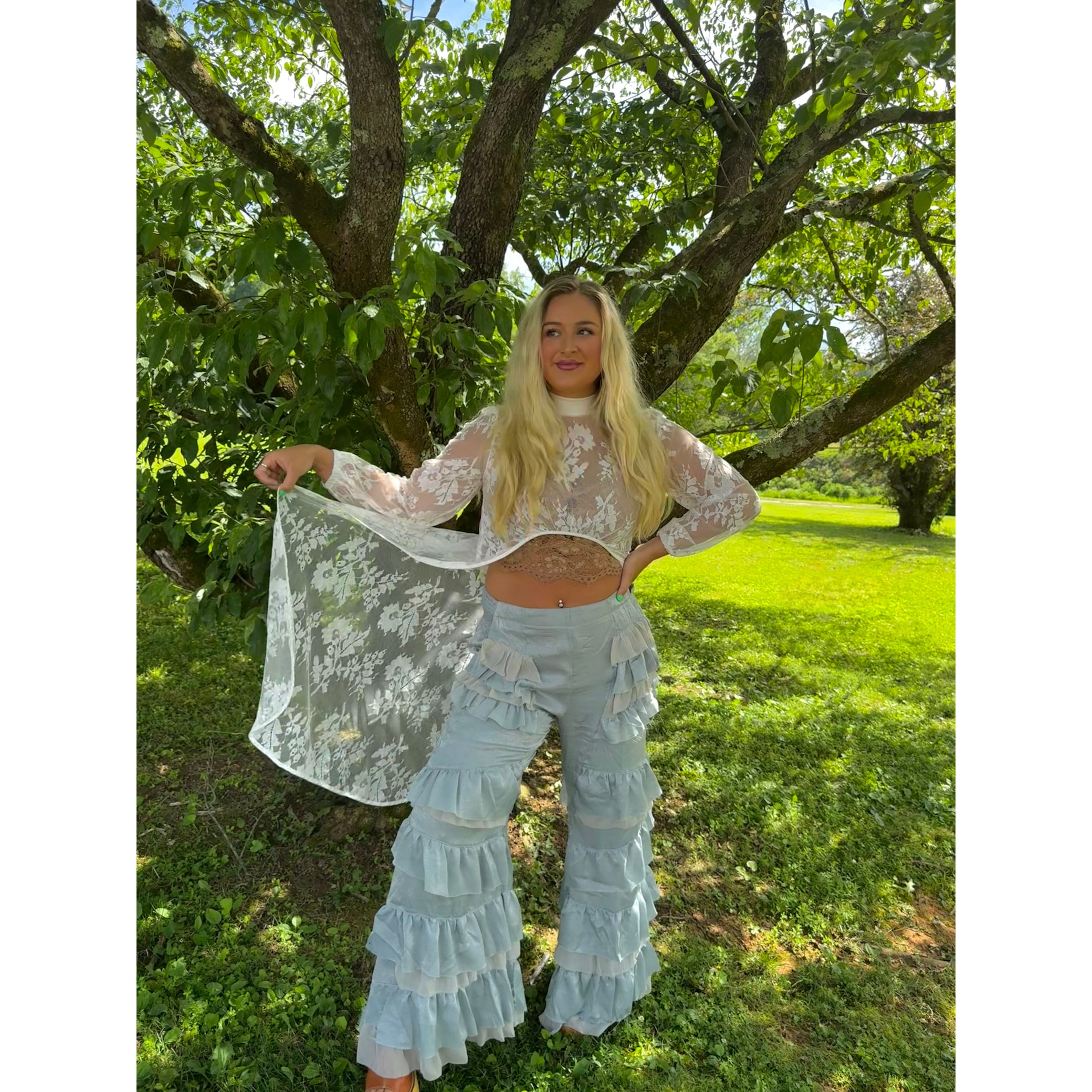White Lace High Low Top