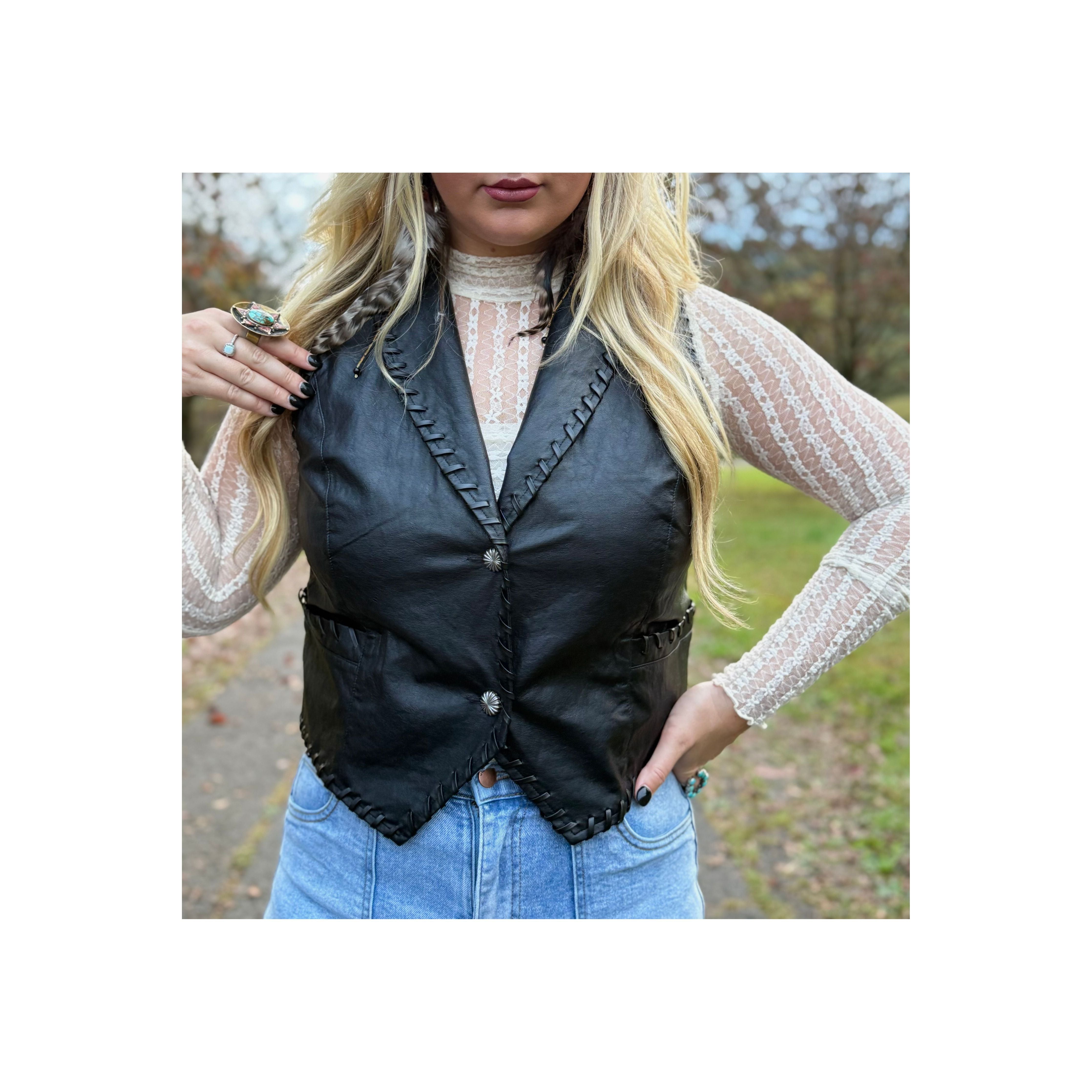 Midnight Black Western Leather Vest
