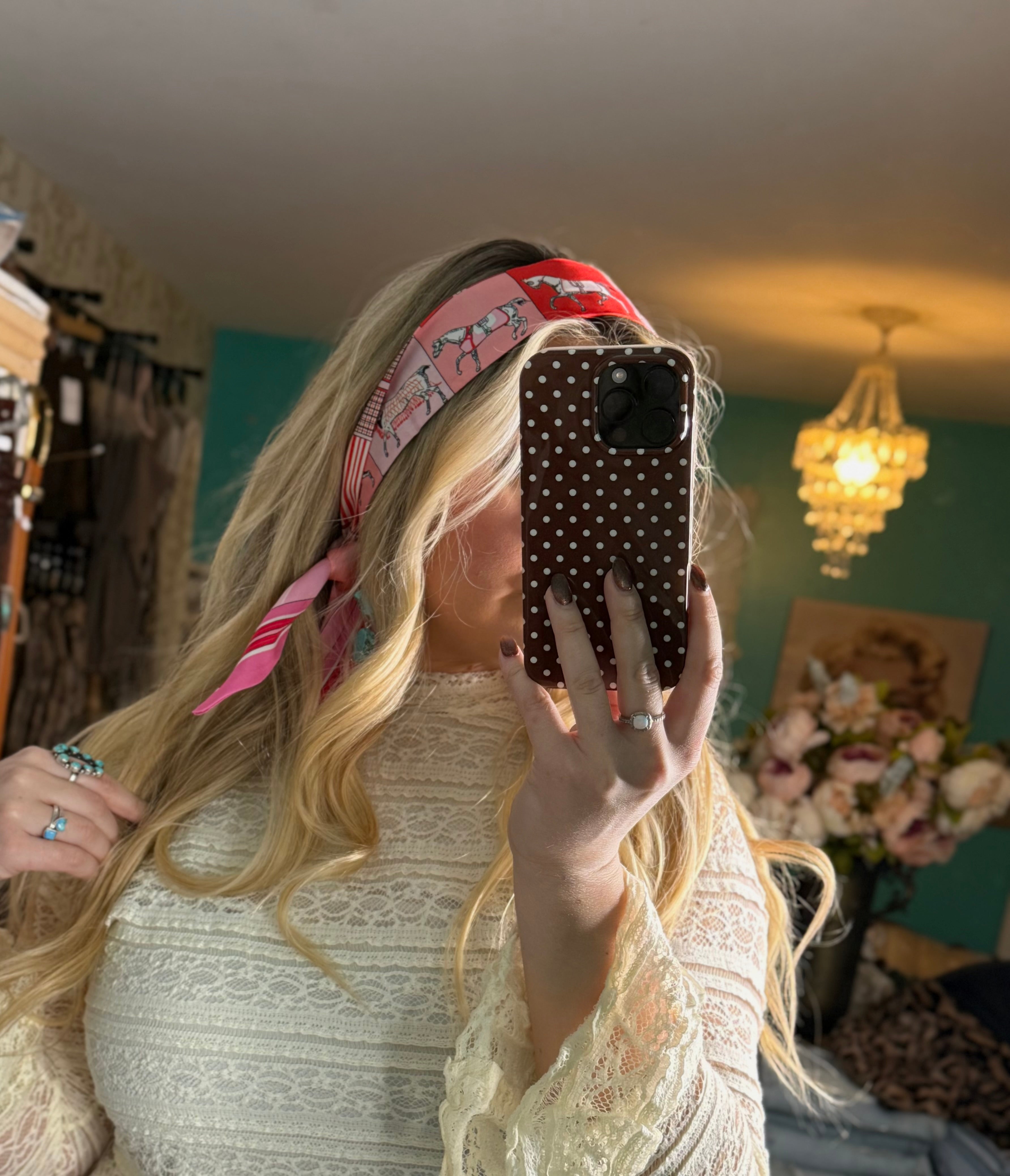 Pink Horse Print Satin Scarf