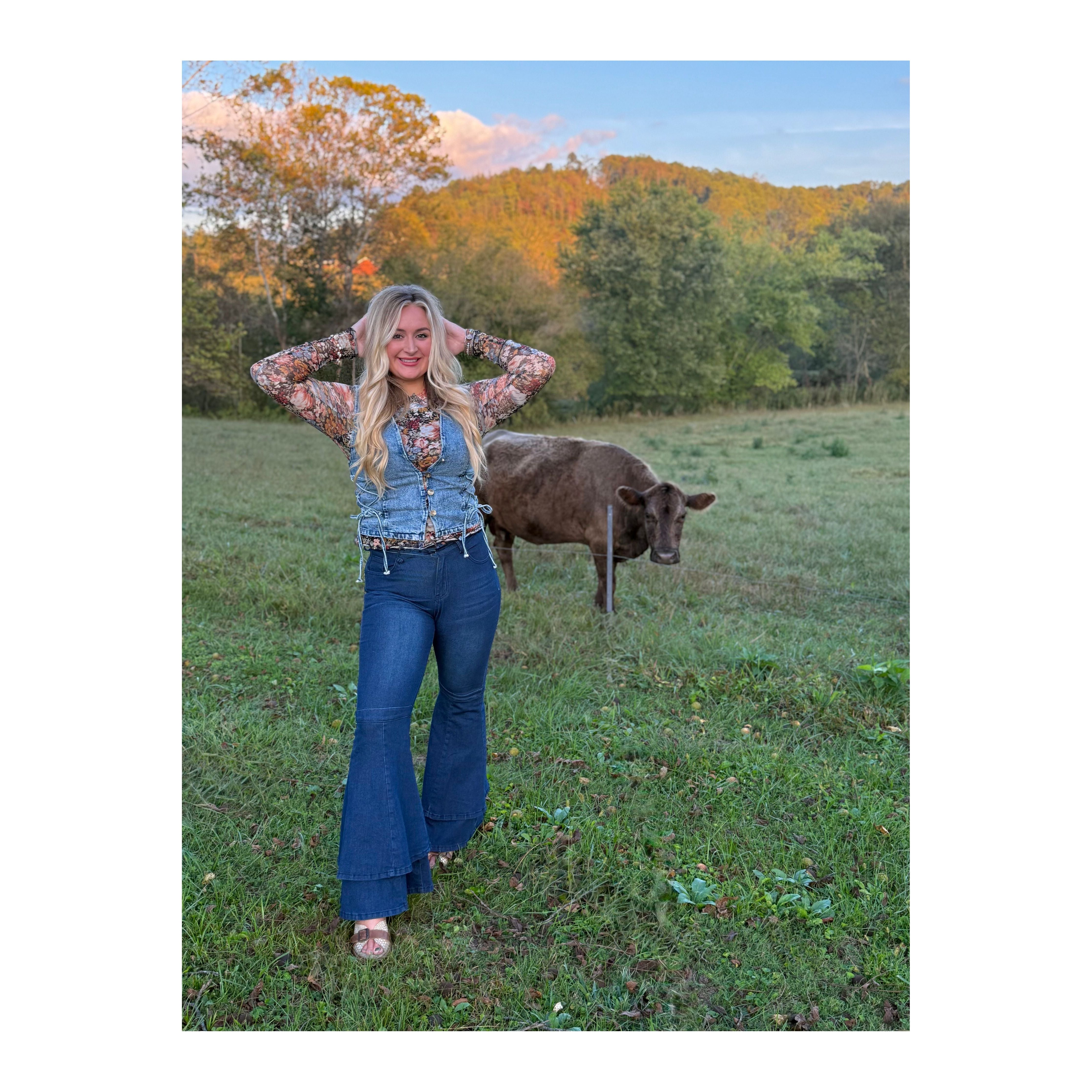 Jenny Layered Ruffle Flare Jeans Dark Wash