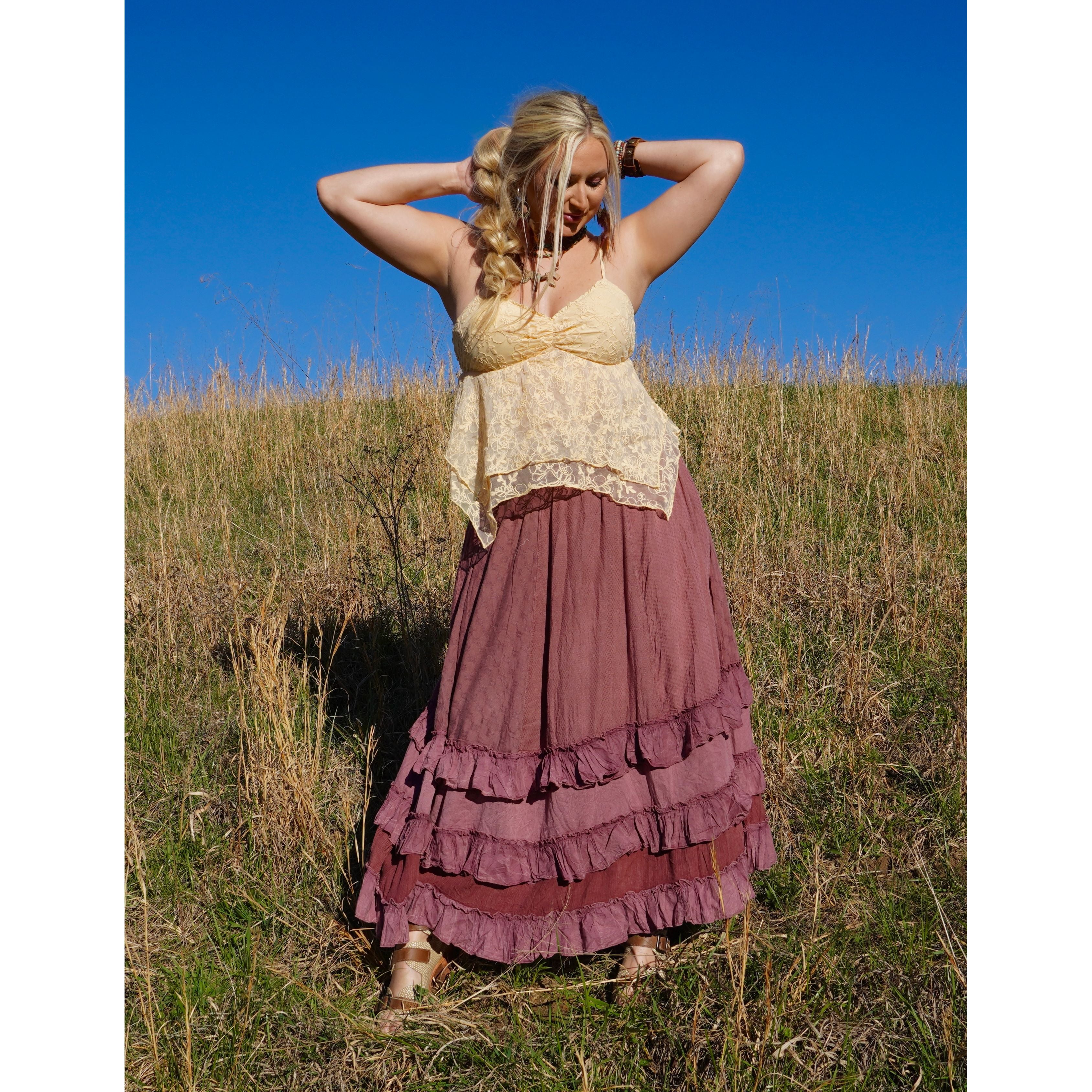 Dusted Pink Rustic Tiered Maxi Skirt