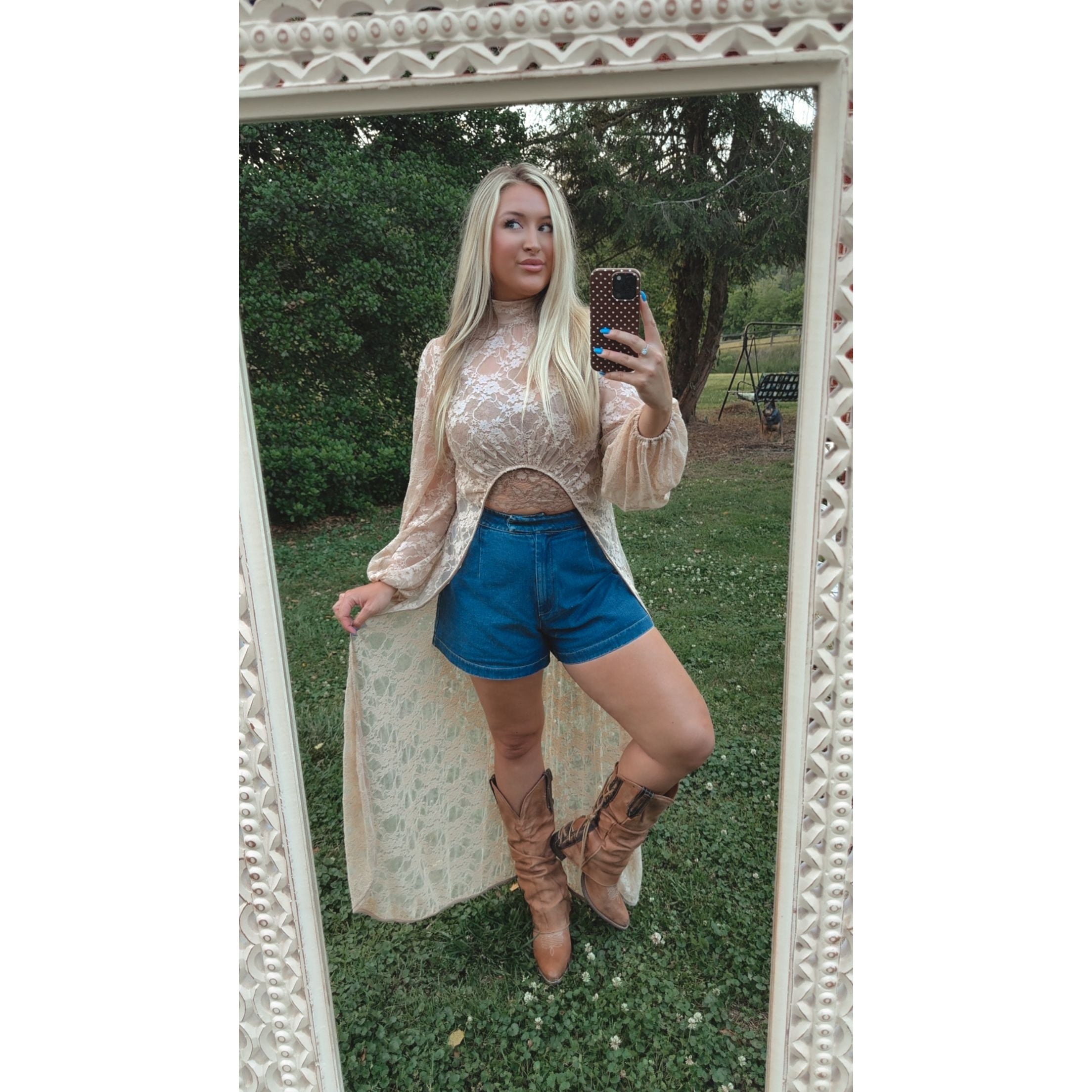 High Low Lace Top In Beige