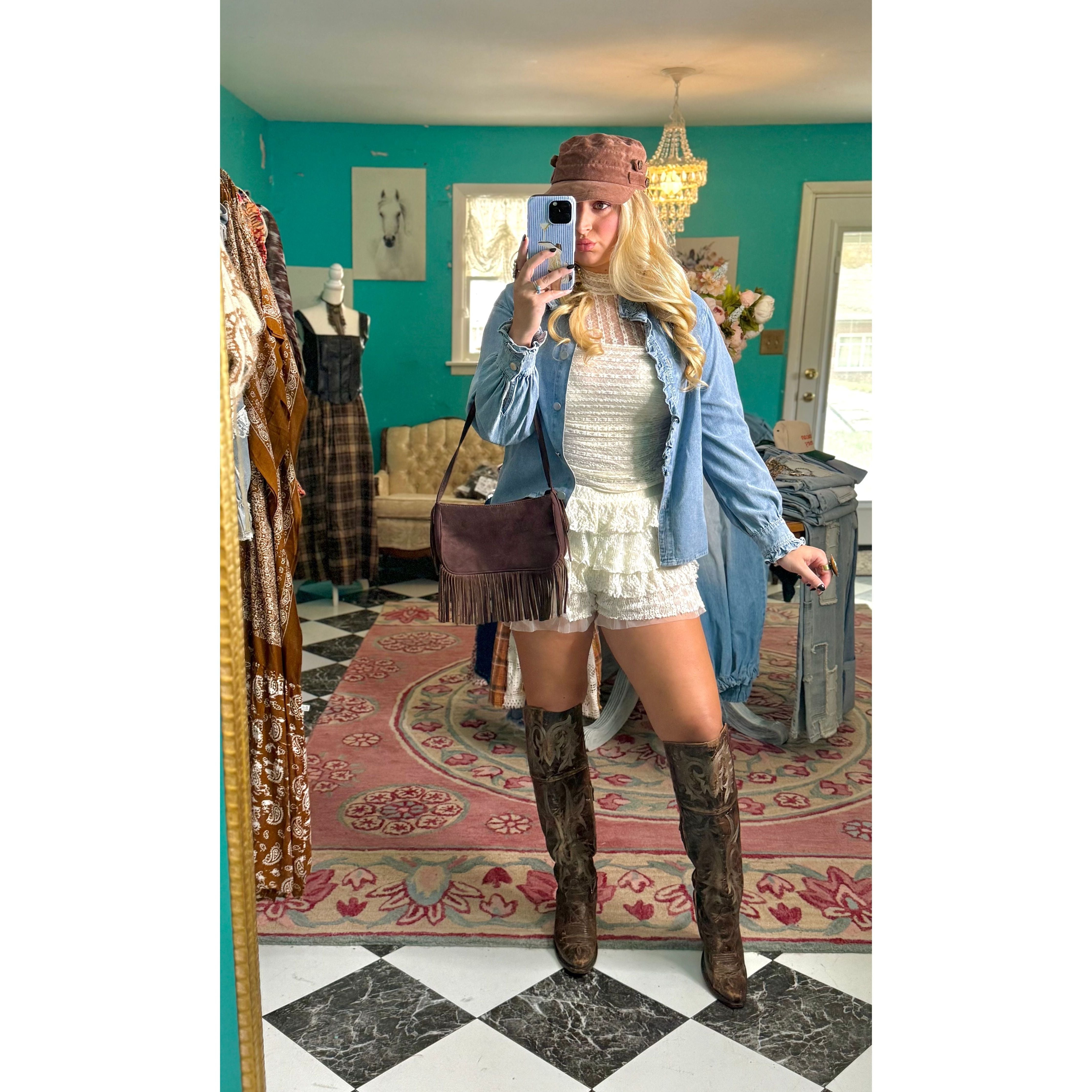 The Ella Ruffled Long Sleeve Denim Top