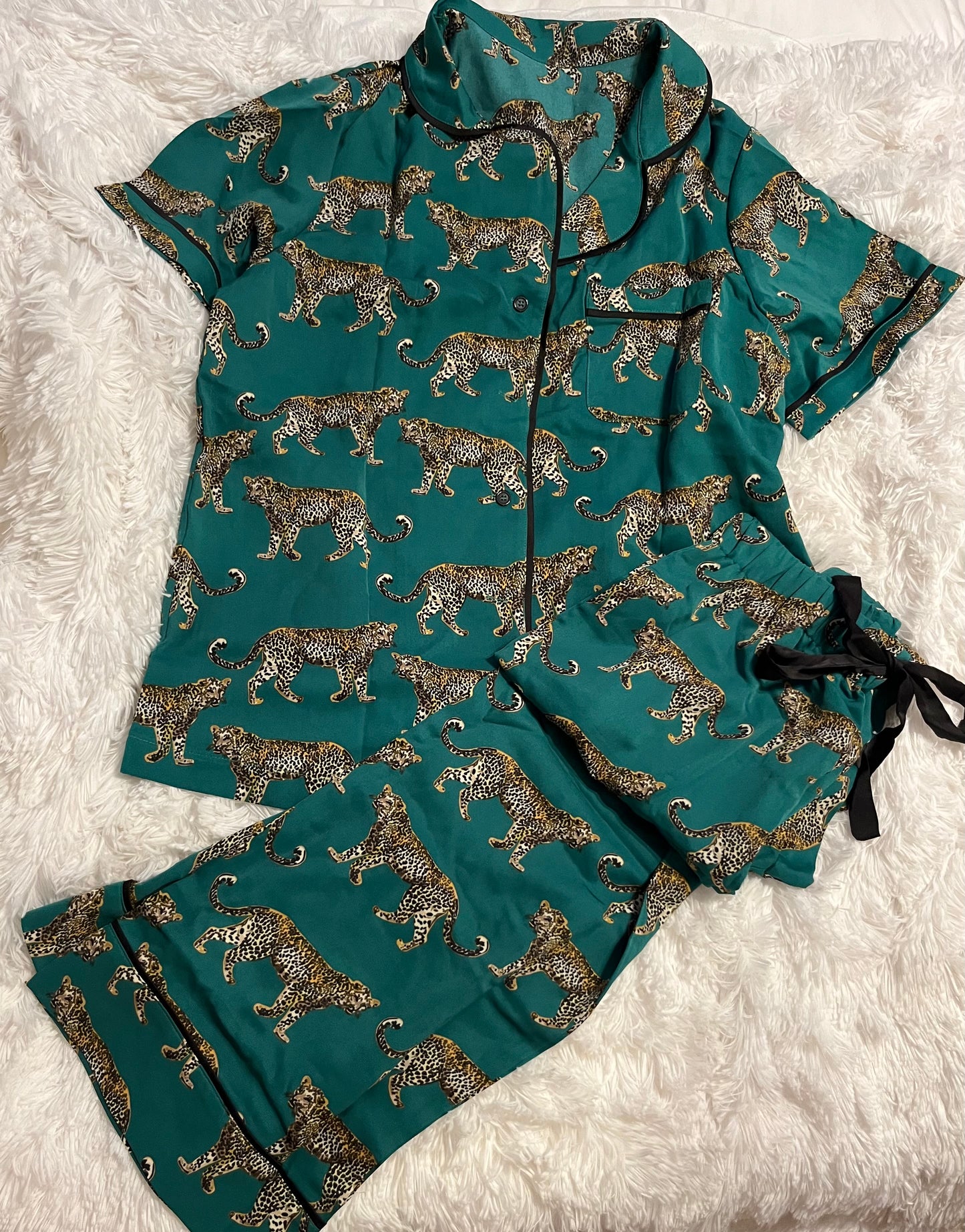 Green Cheetah Pajama Set