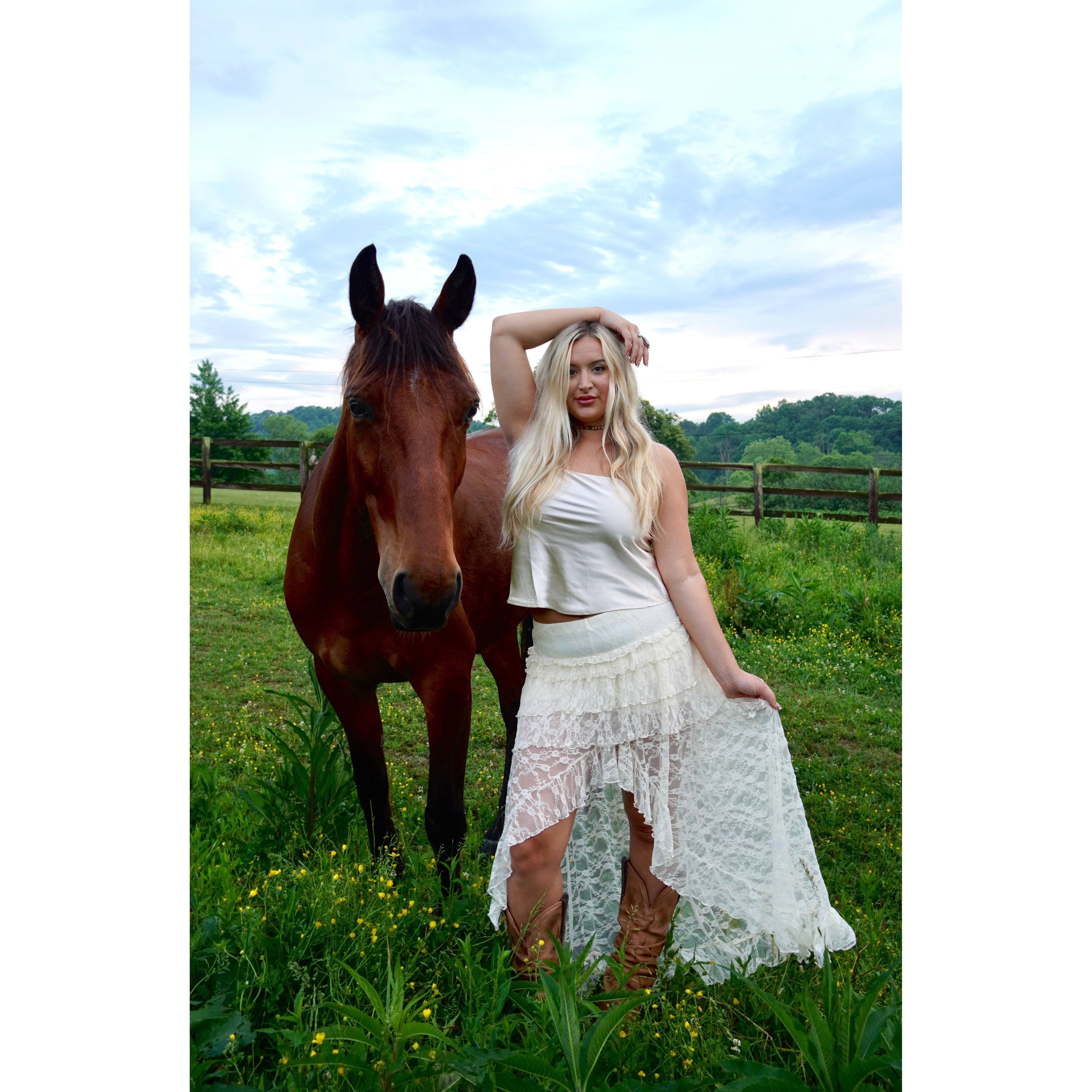 Cream Lace Ruffle Tiered High-Low Maxi Skirt