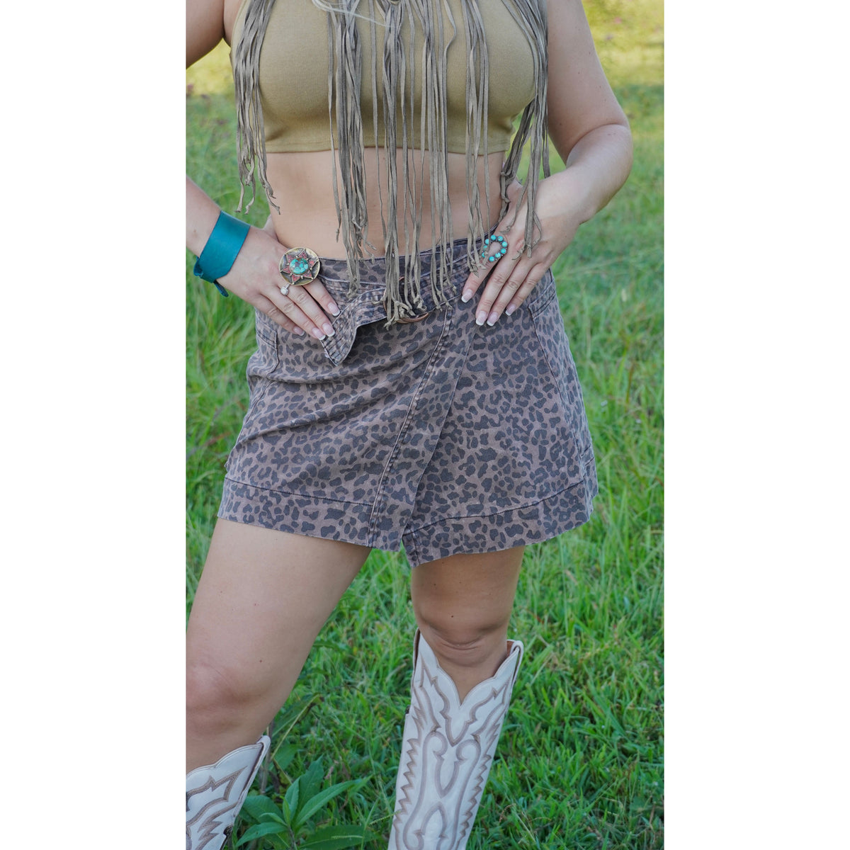 Leopard Belted Overlap Skirt