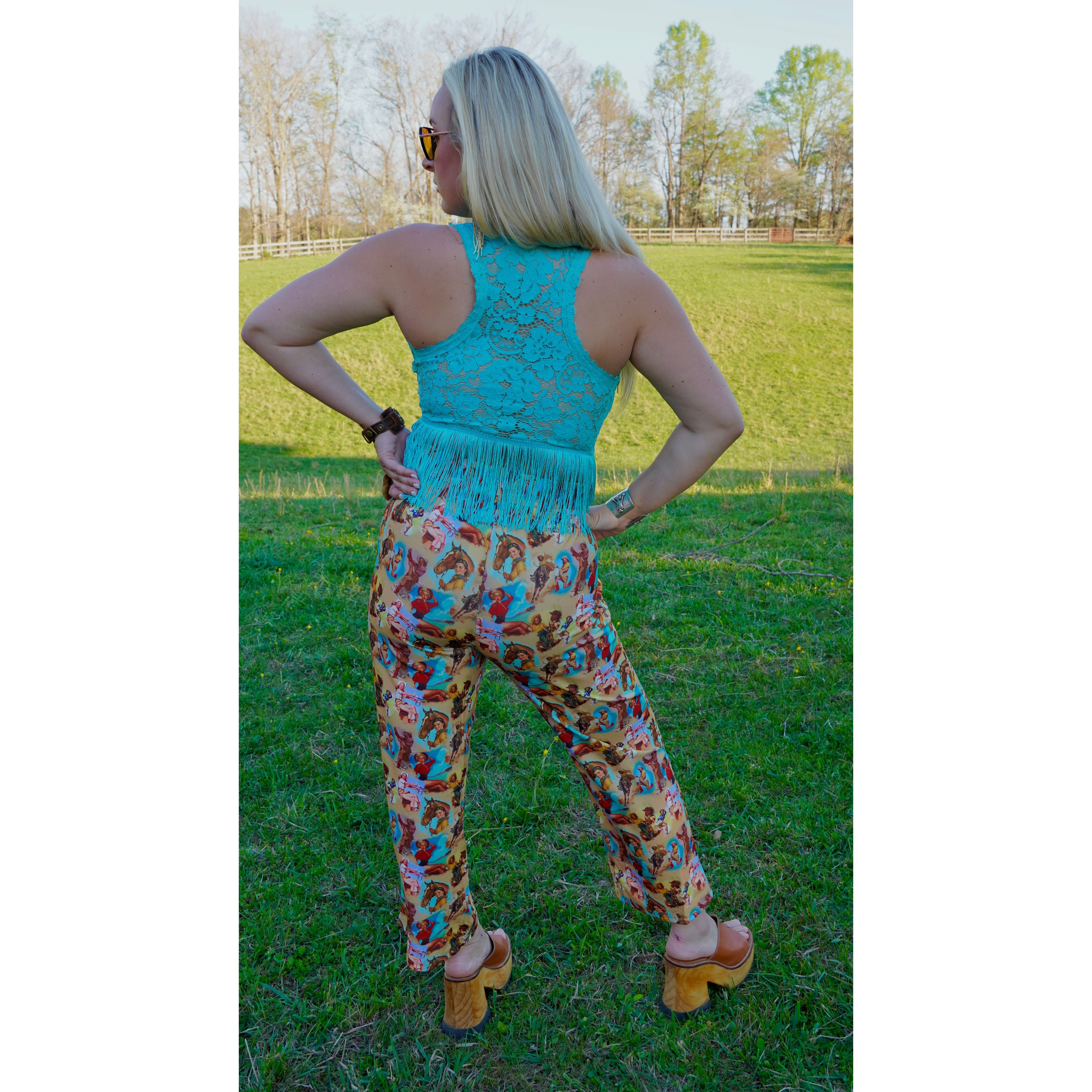 Teal Lace Fringe Tank
