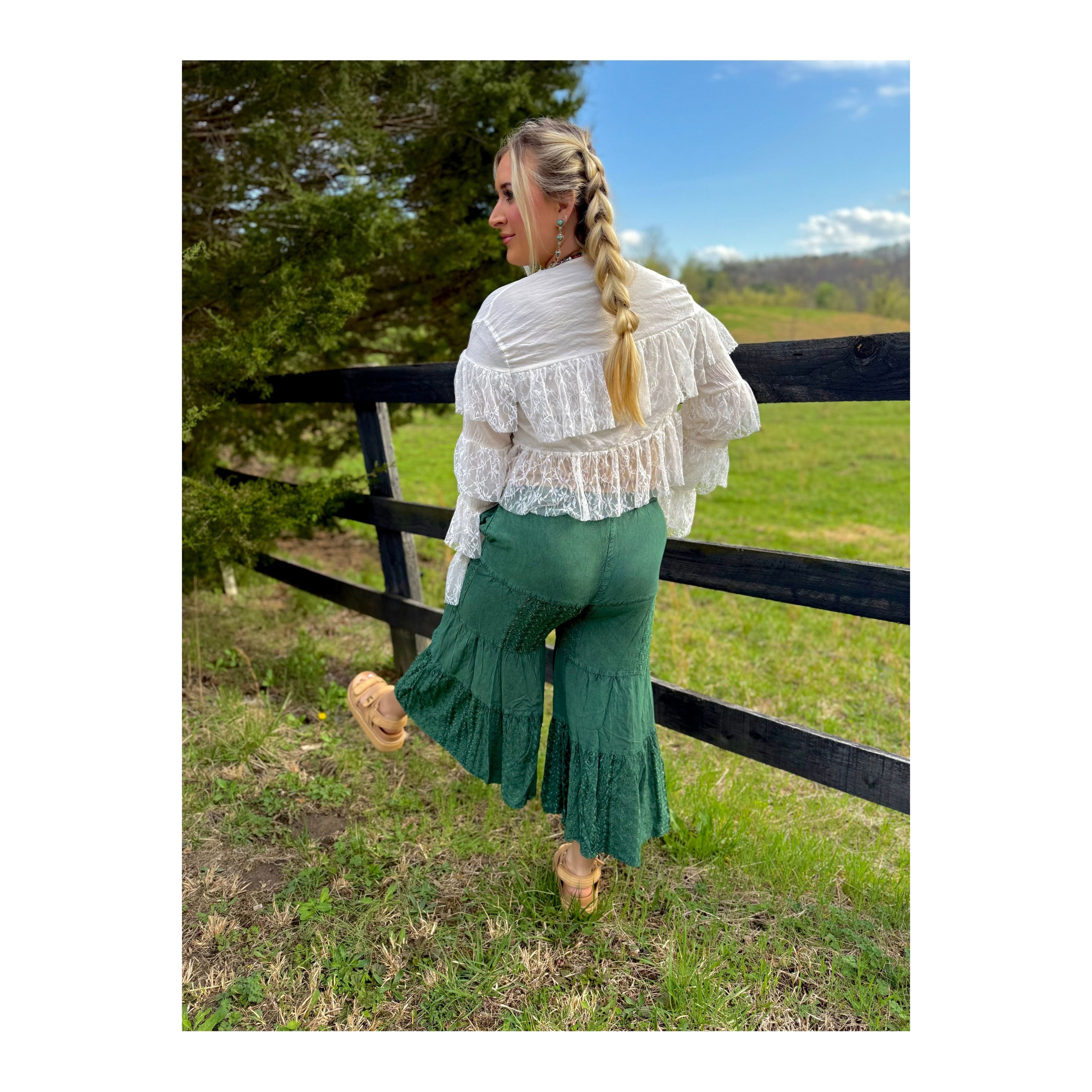 Jasmine Embroidered Tiered Flared Pants
