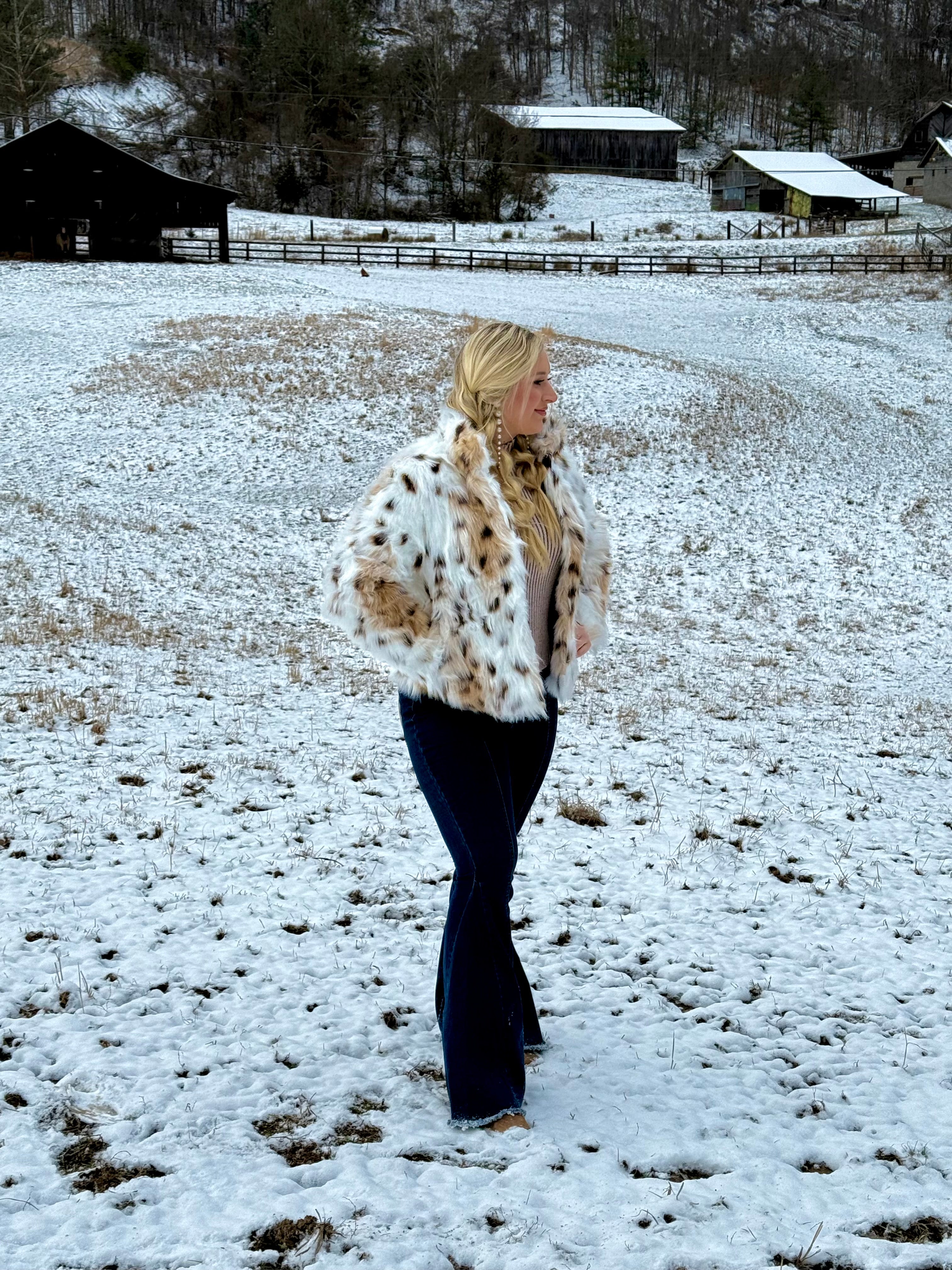 Snow Leopard Faux Fur Coat