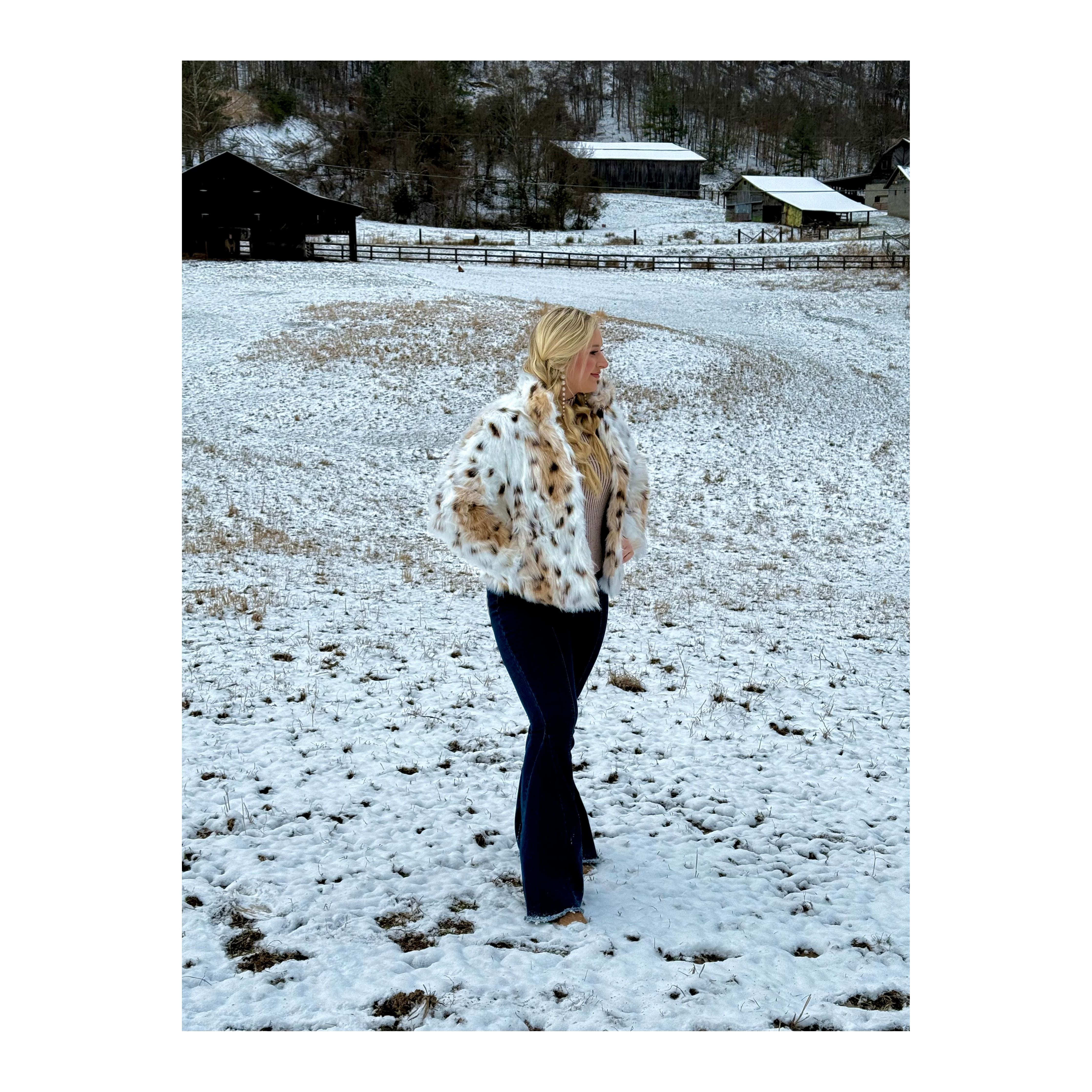 Snow Leopard Faux Fur Coat