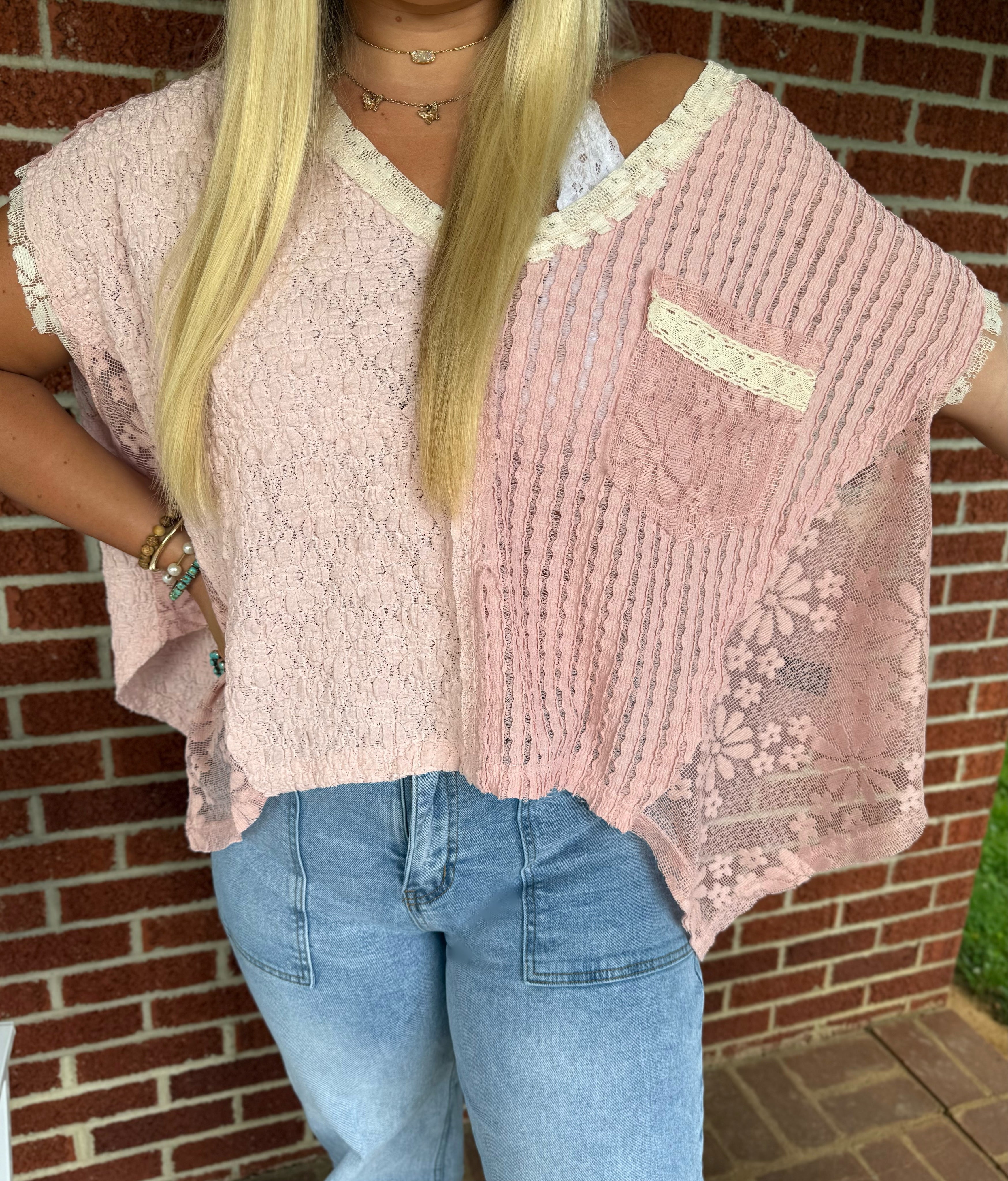 POL: All For Boho Pink Lace Top
