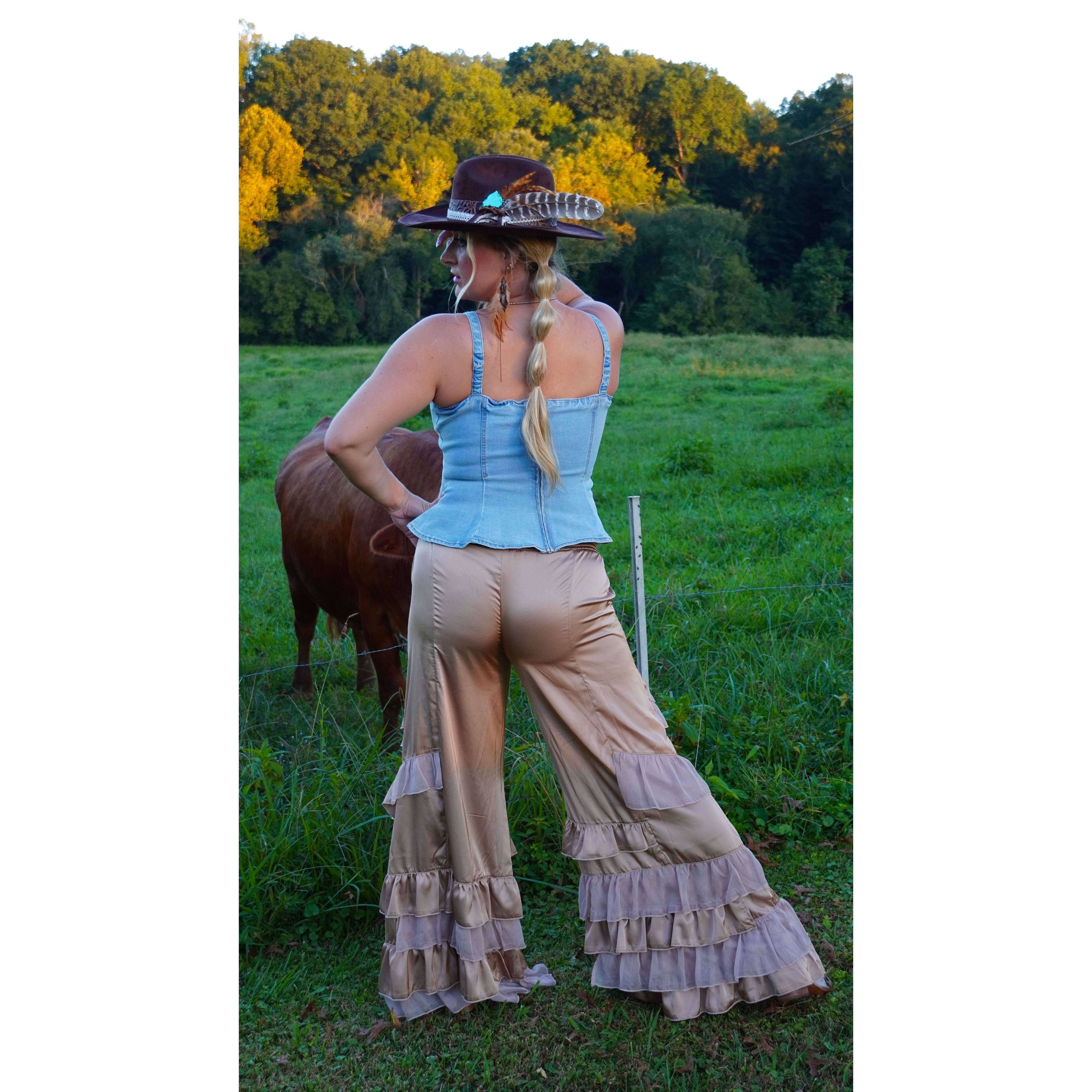 Champagne Tiered Ruffle Pants