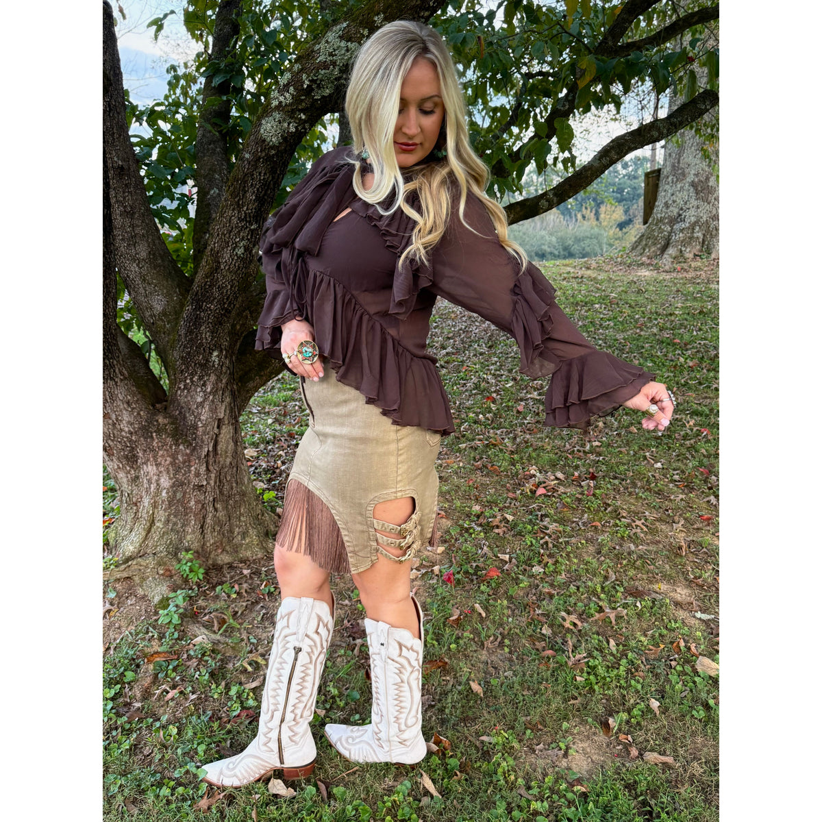Chocolate brown Ruffle Tie Top