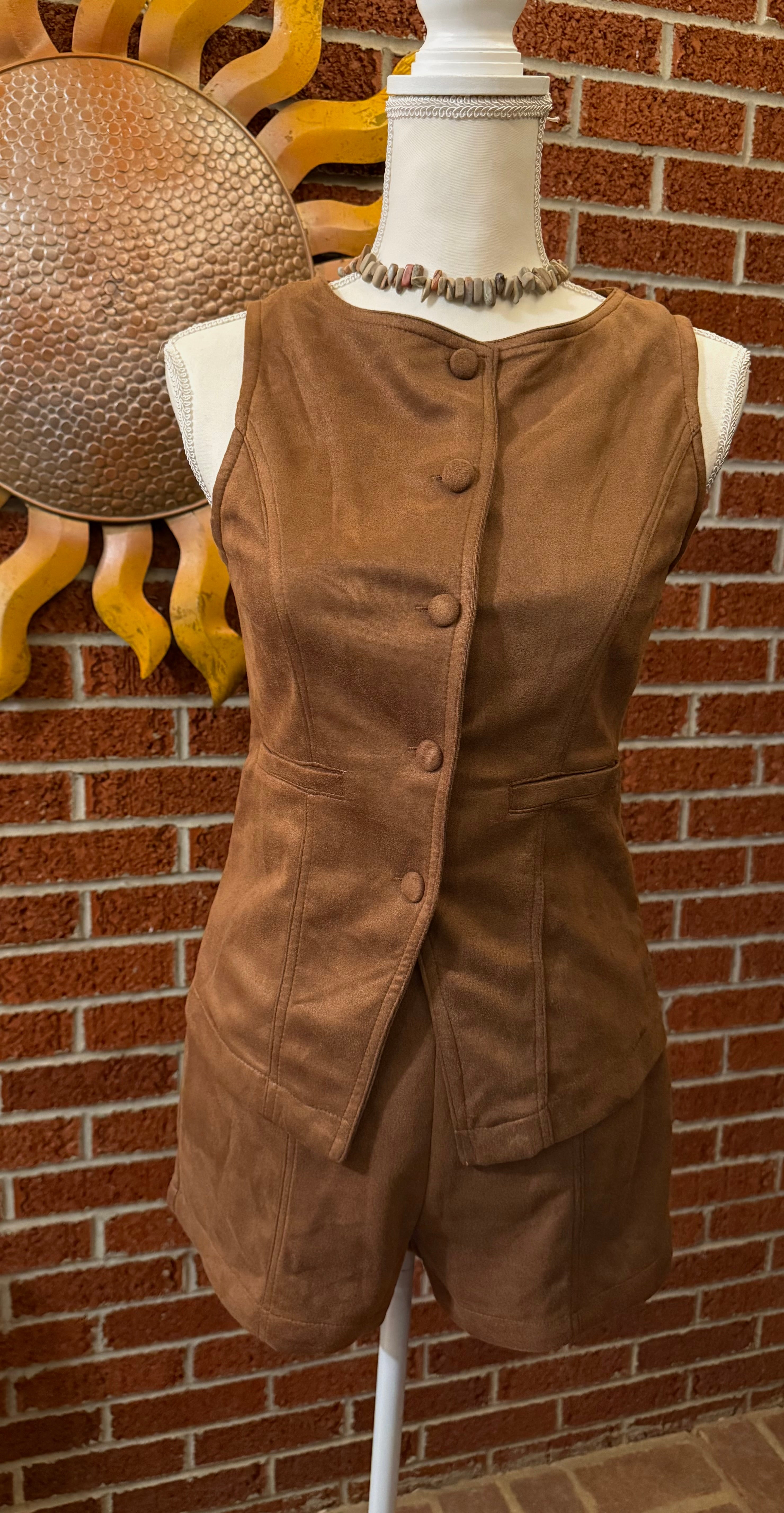 Suede Tan Vest and Shorts Set