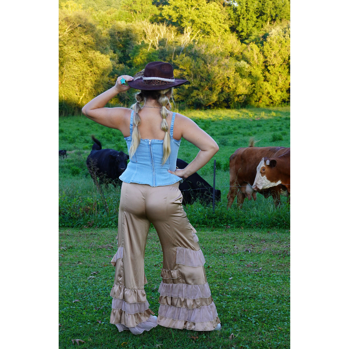 Champagne Tiered Ruffle Pants