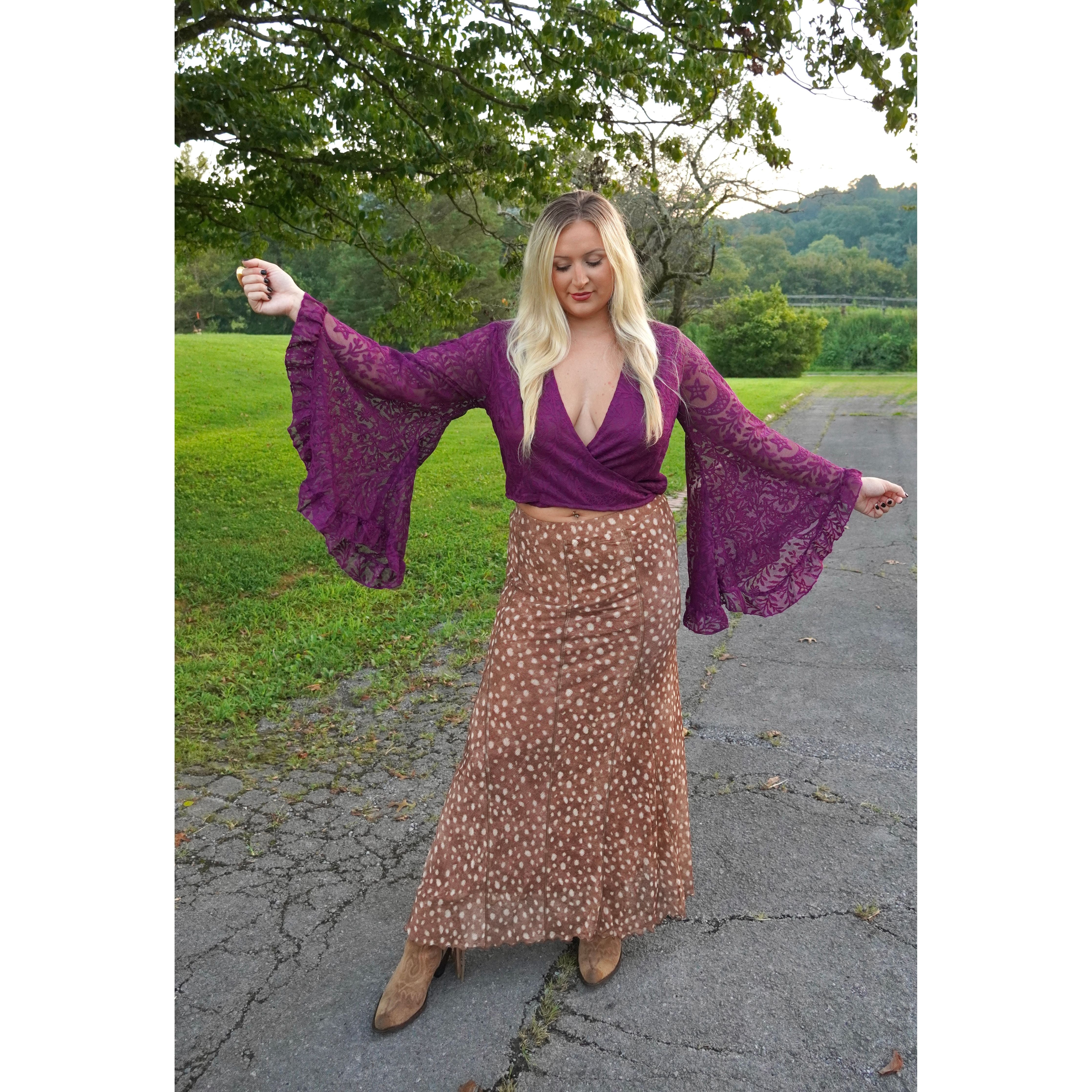 Fawn Printed Mesh Maxi Skirt