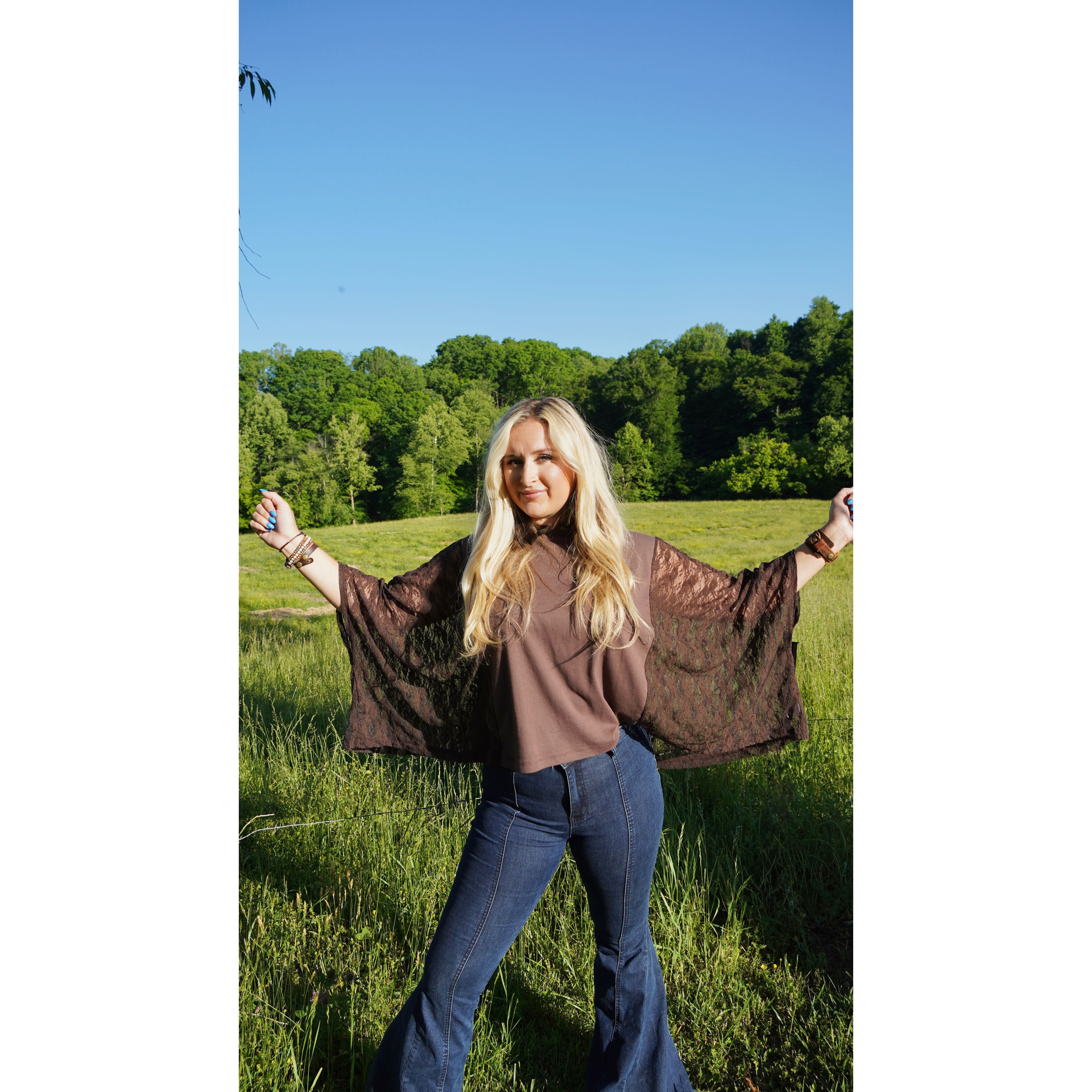 Lace Flowy Sleeve Chocolate Top
