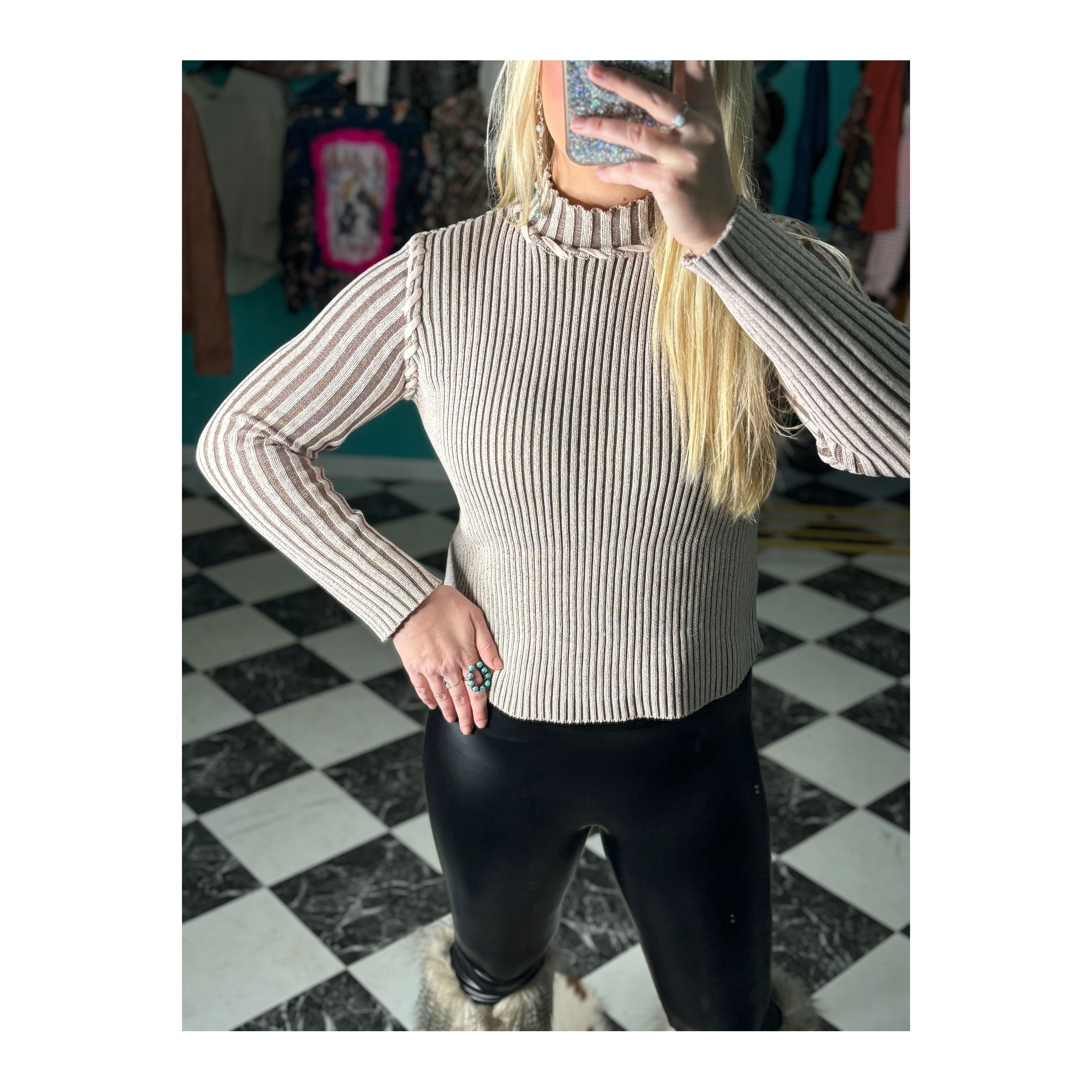 Gray Ribbed Turtleneck Sweater