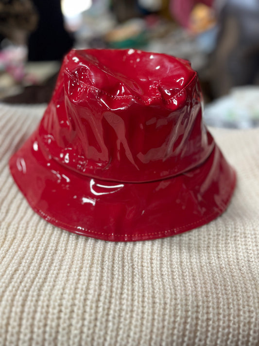 Red shiny bucket hat