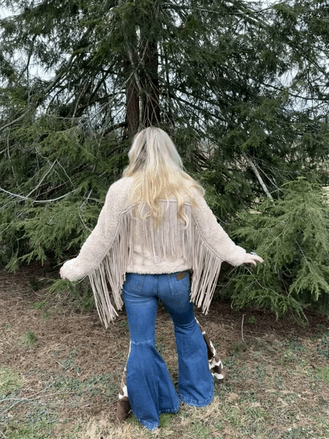 Reversible Sherpa Cream Fringe Coat
