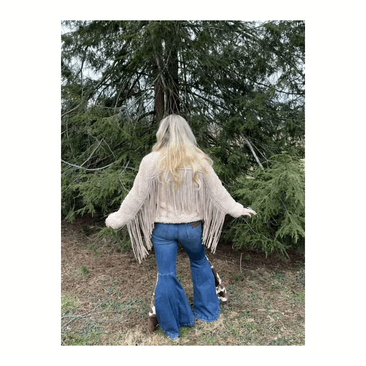 Reversible Sherpa Cream Fringe Coat