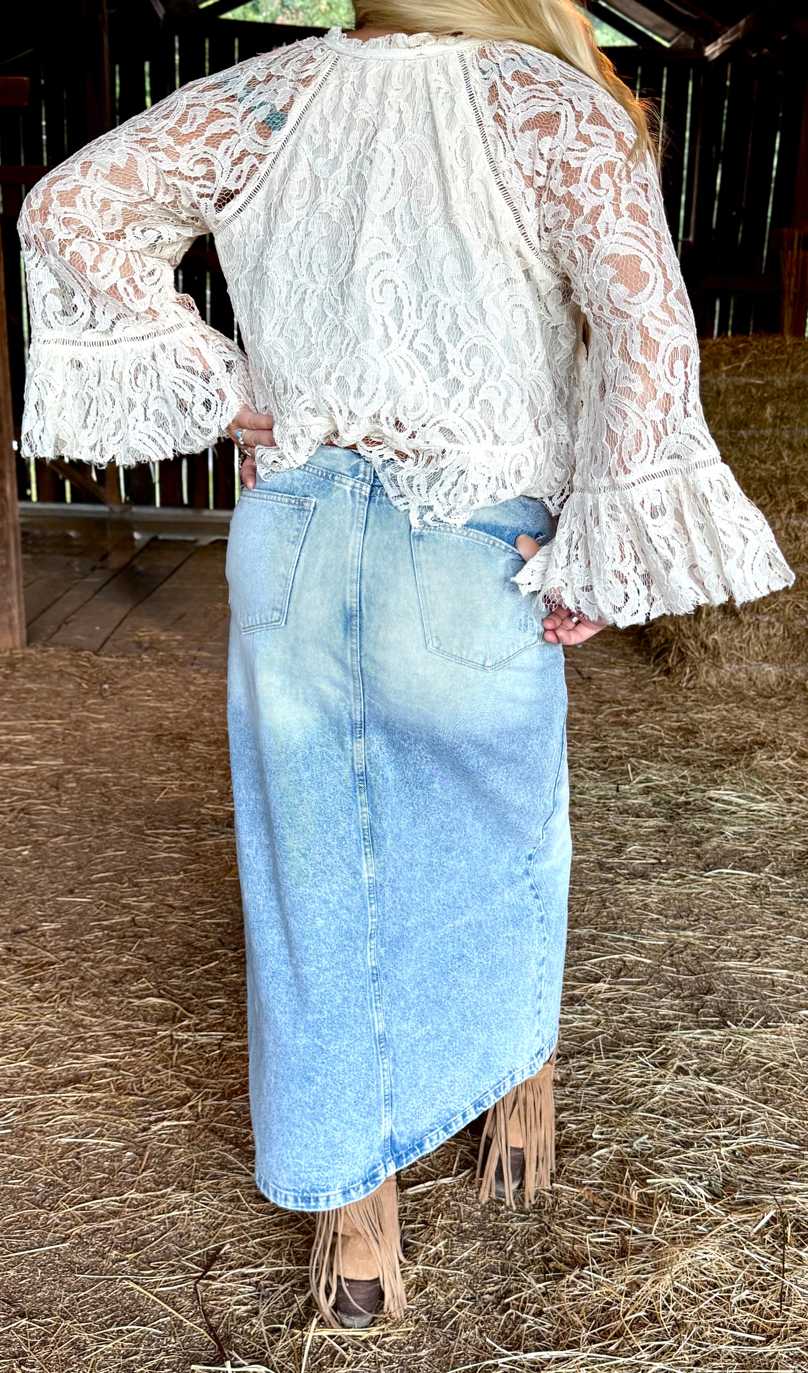 Western Denim Slit Skirt