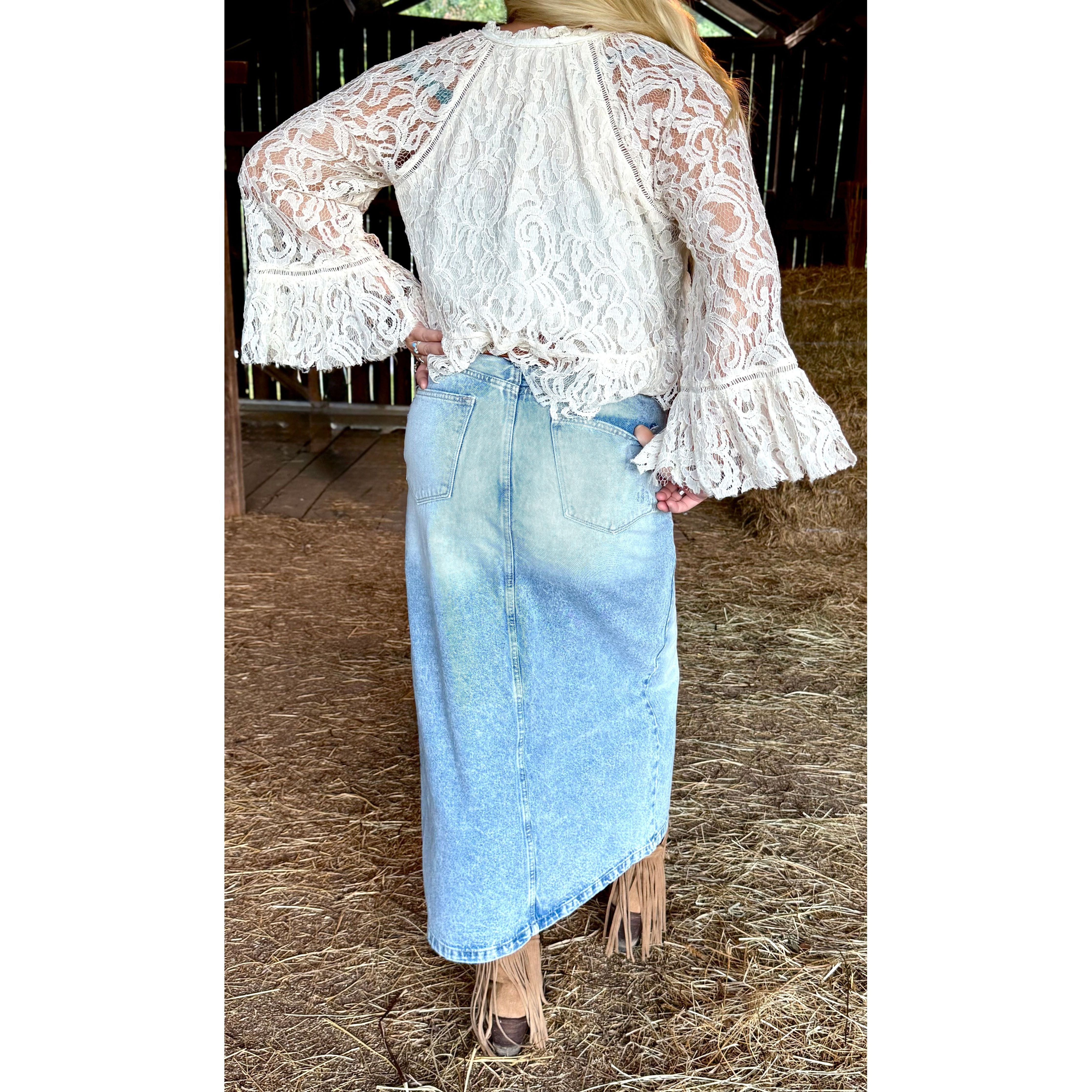 Western Denim Slit Skirt