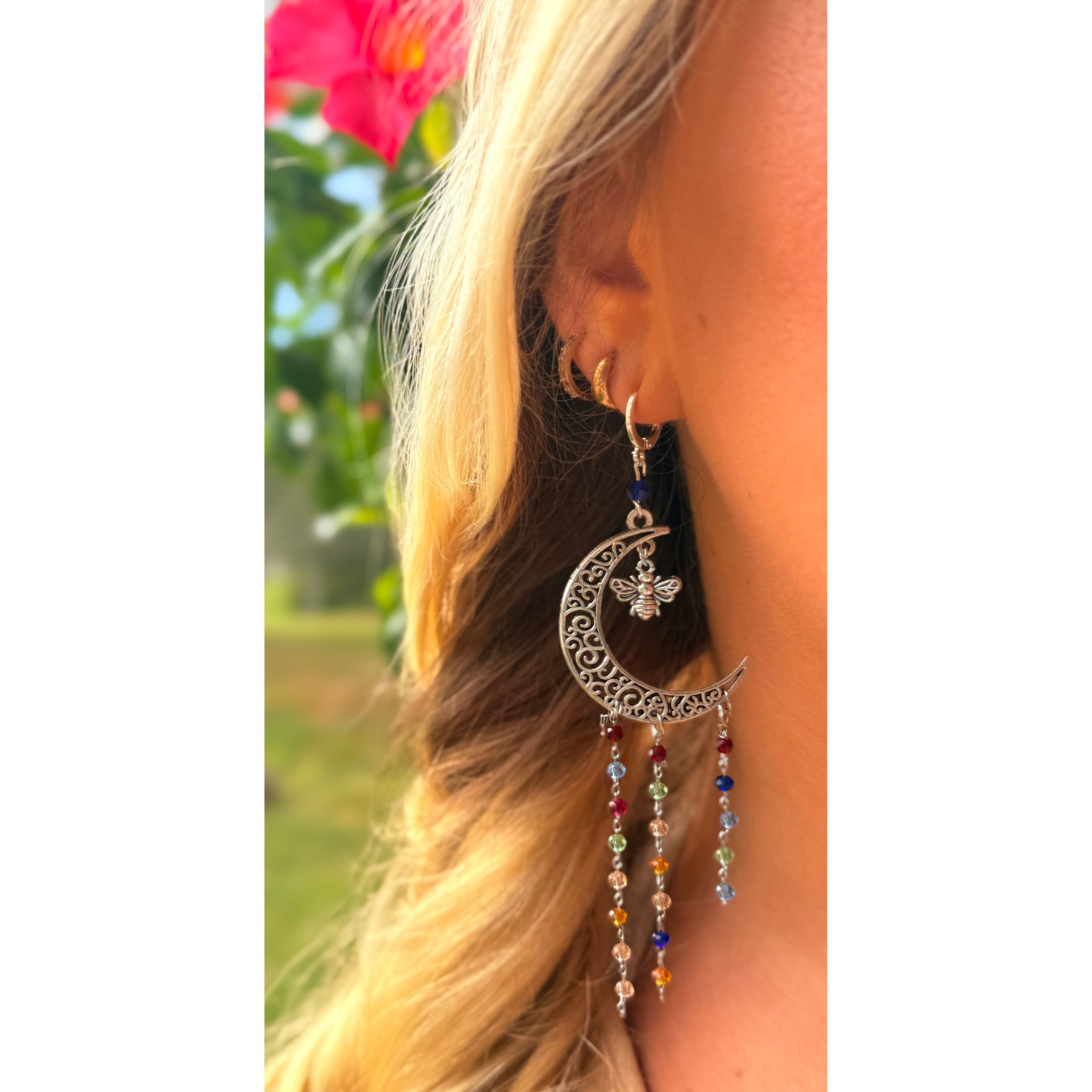 Crescent Moon Bee Earrings