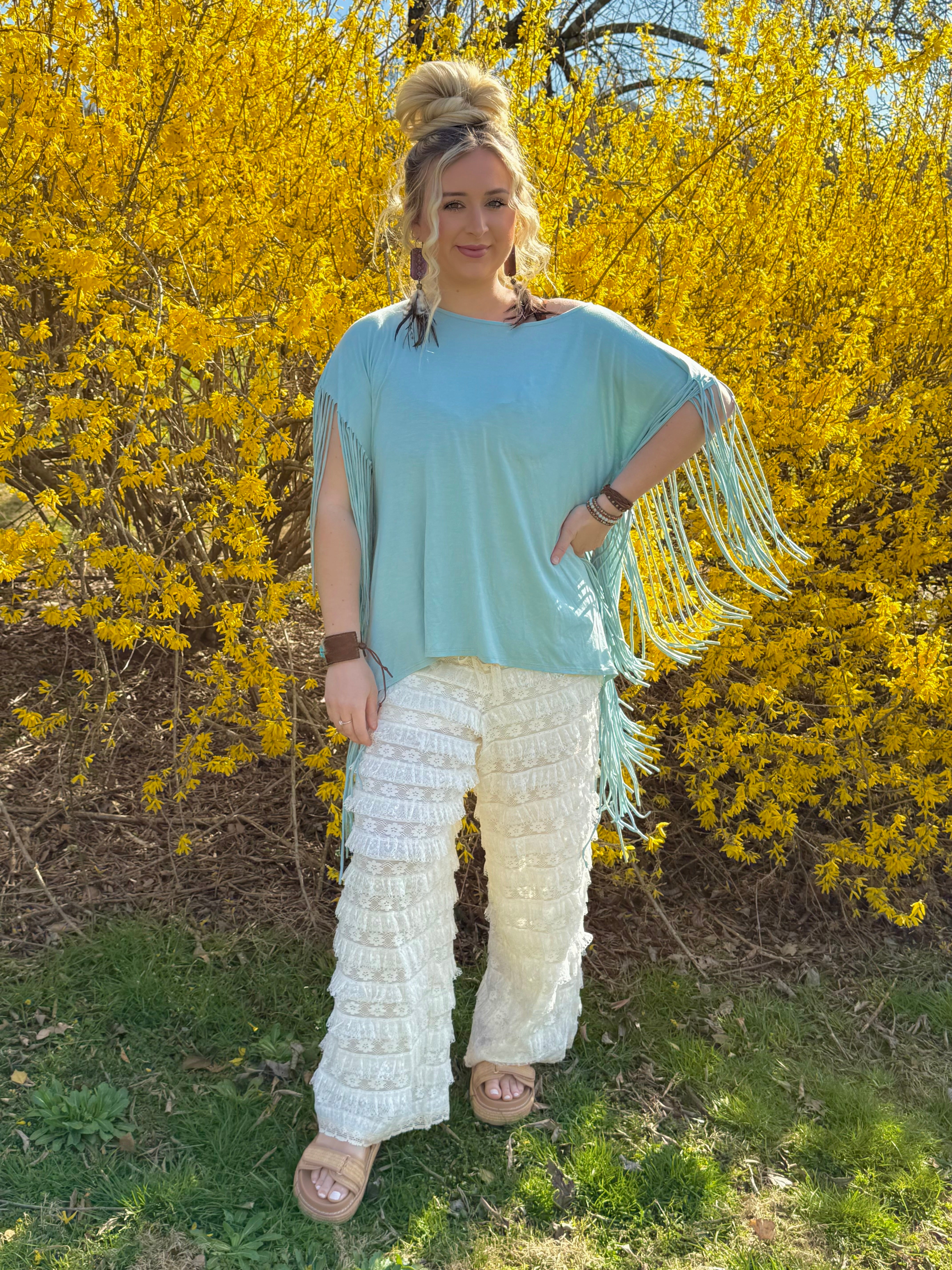 Showstopper Fringe Top Seafoam
