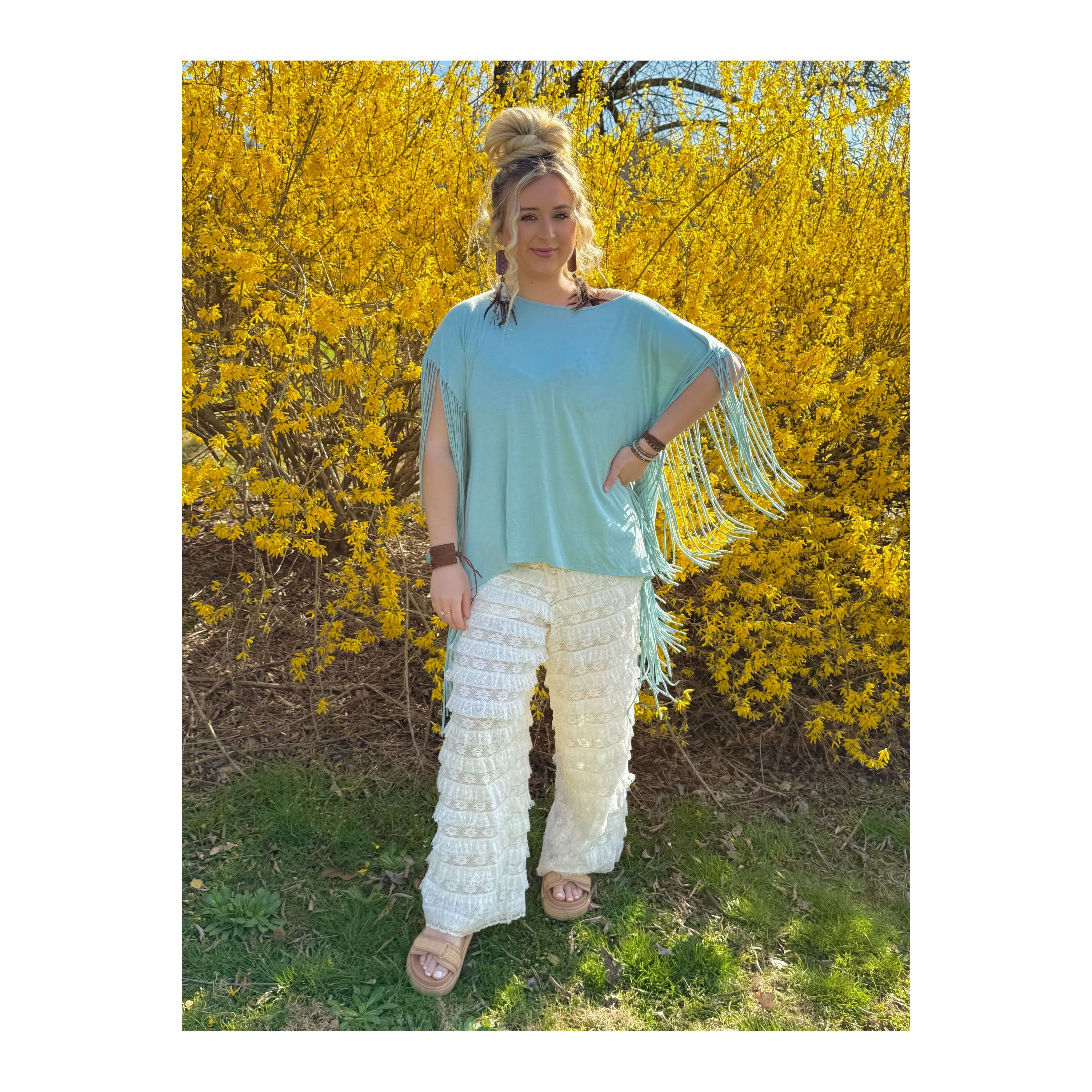 Showstopper Fringe Top Seafoam