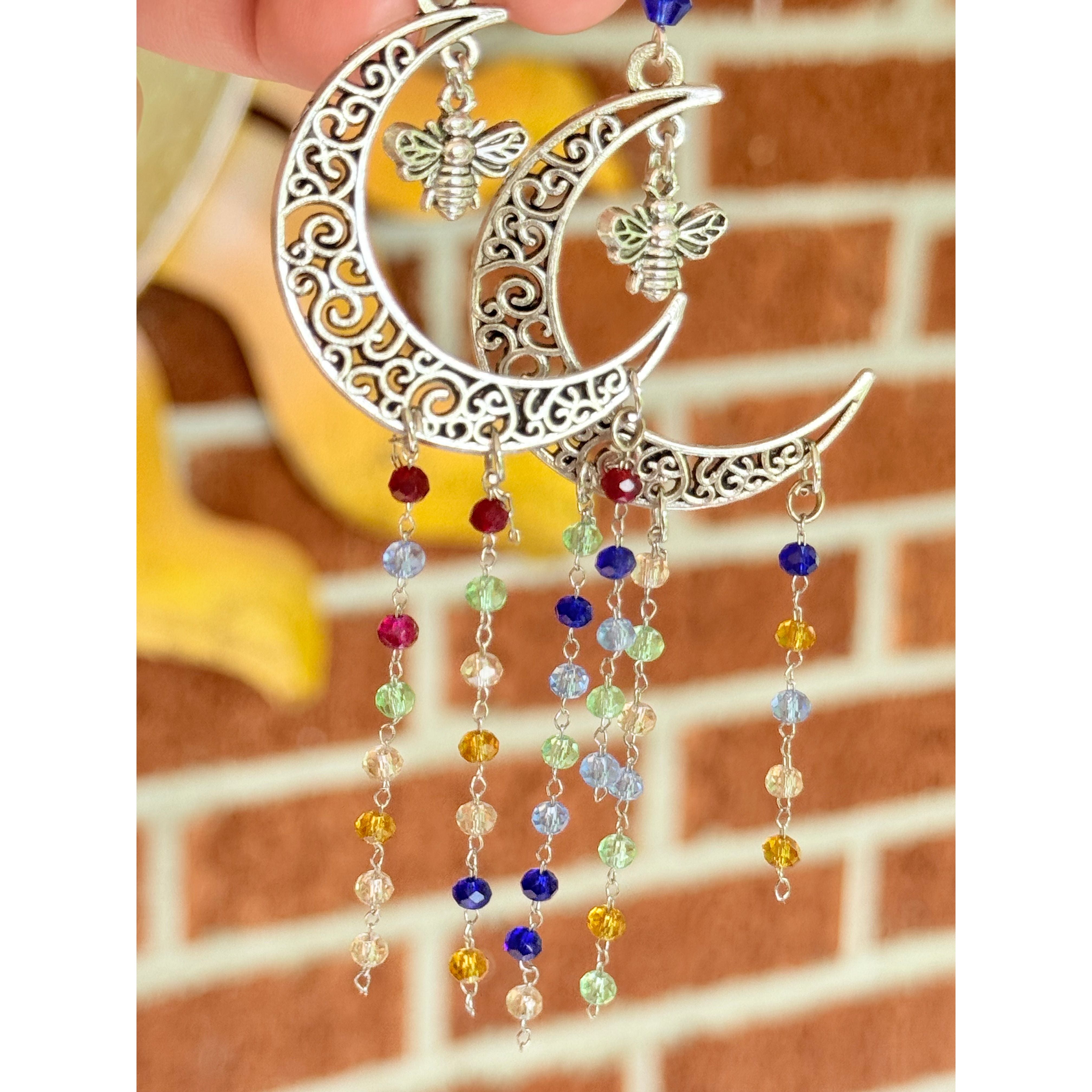 Crescent Moon Bee Earrings
