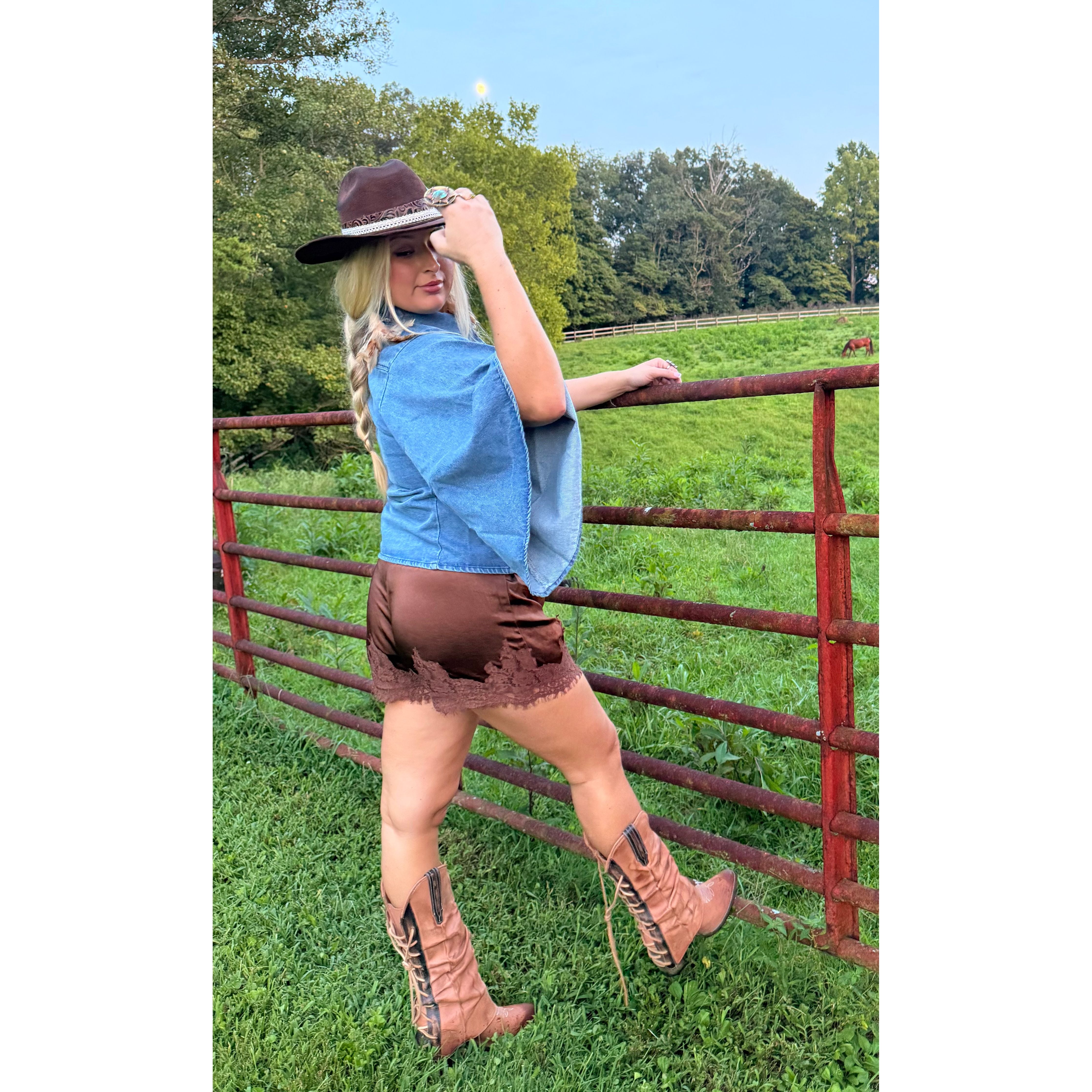 Trumpet Sleeve Denim Top