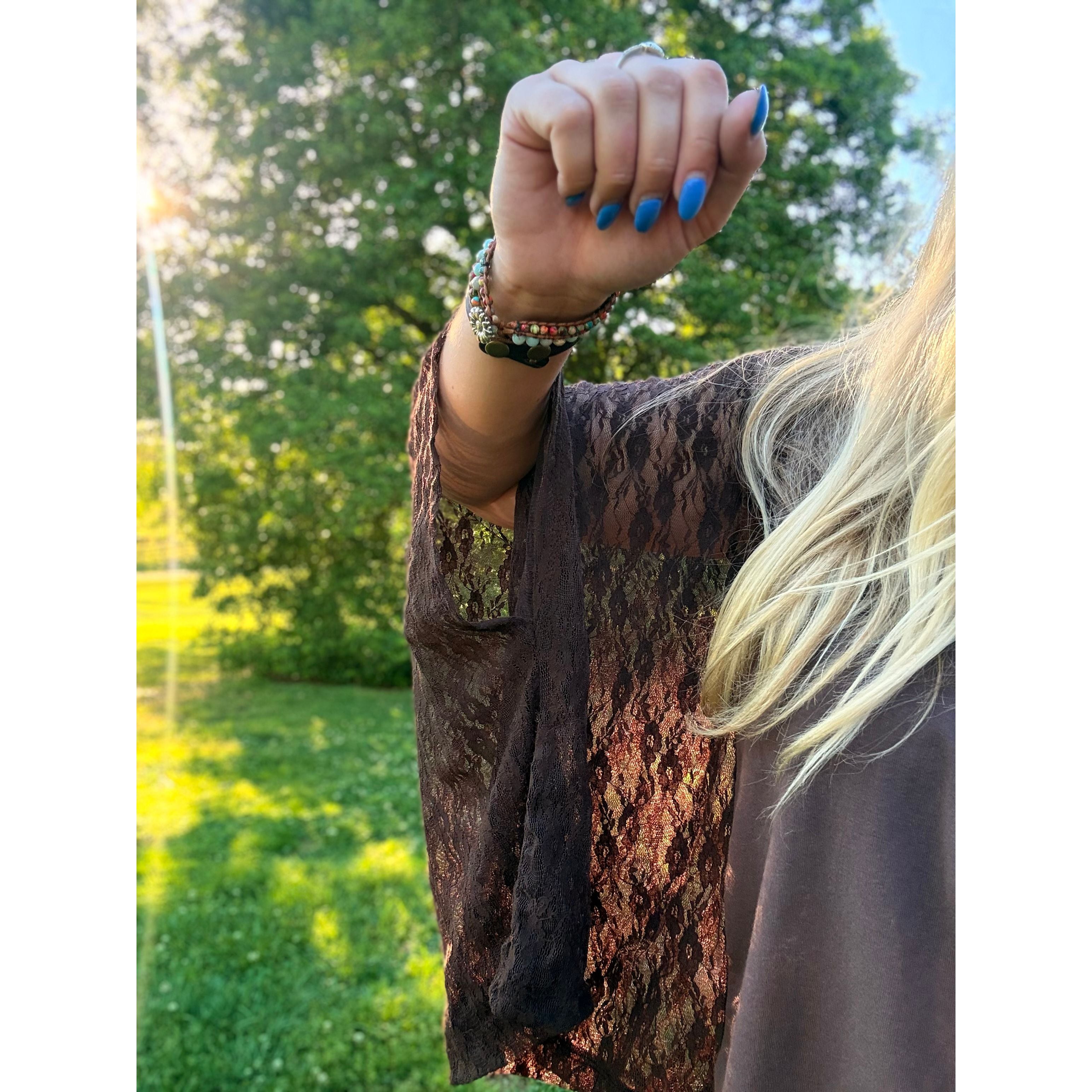 Lace Flowy Sleeve Chocolate Top
