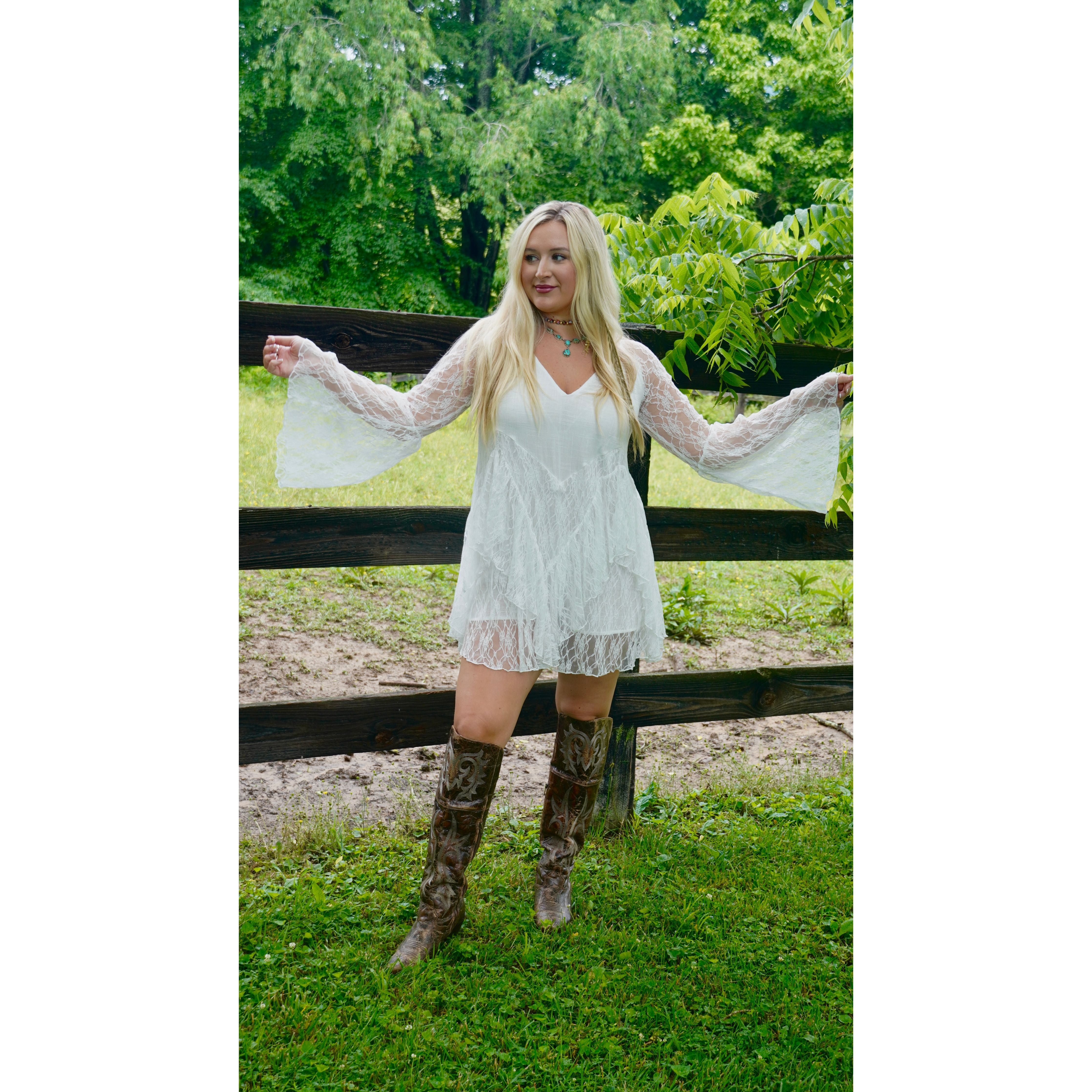 White Lace Bell-Sleeve Romper