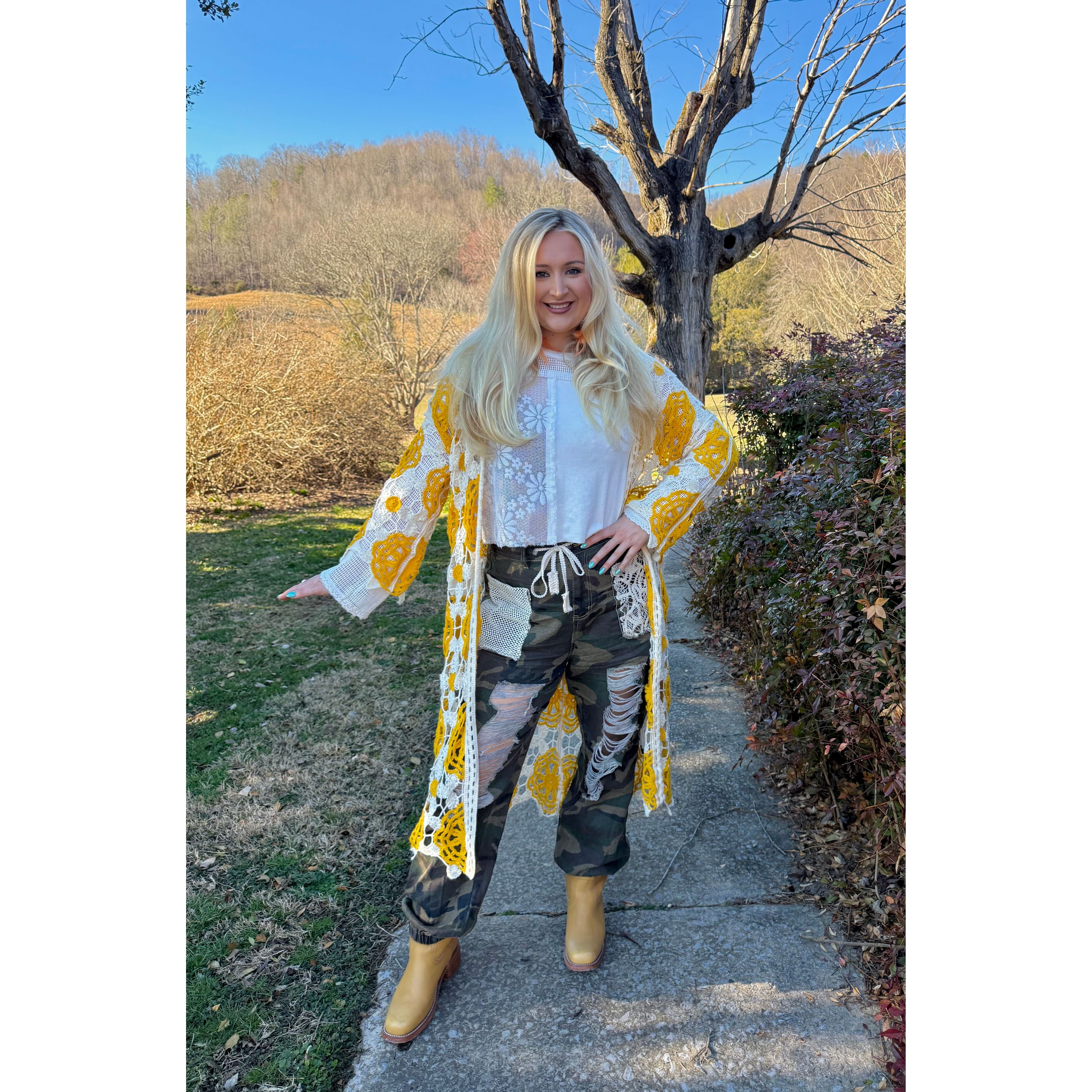 POL: Yellow and White Crochet Cardigan