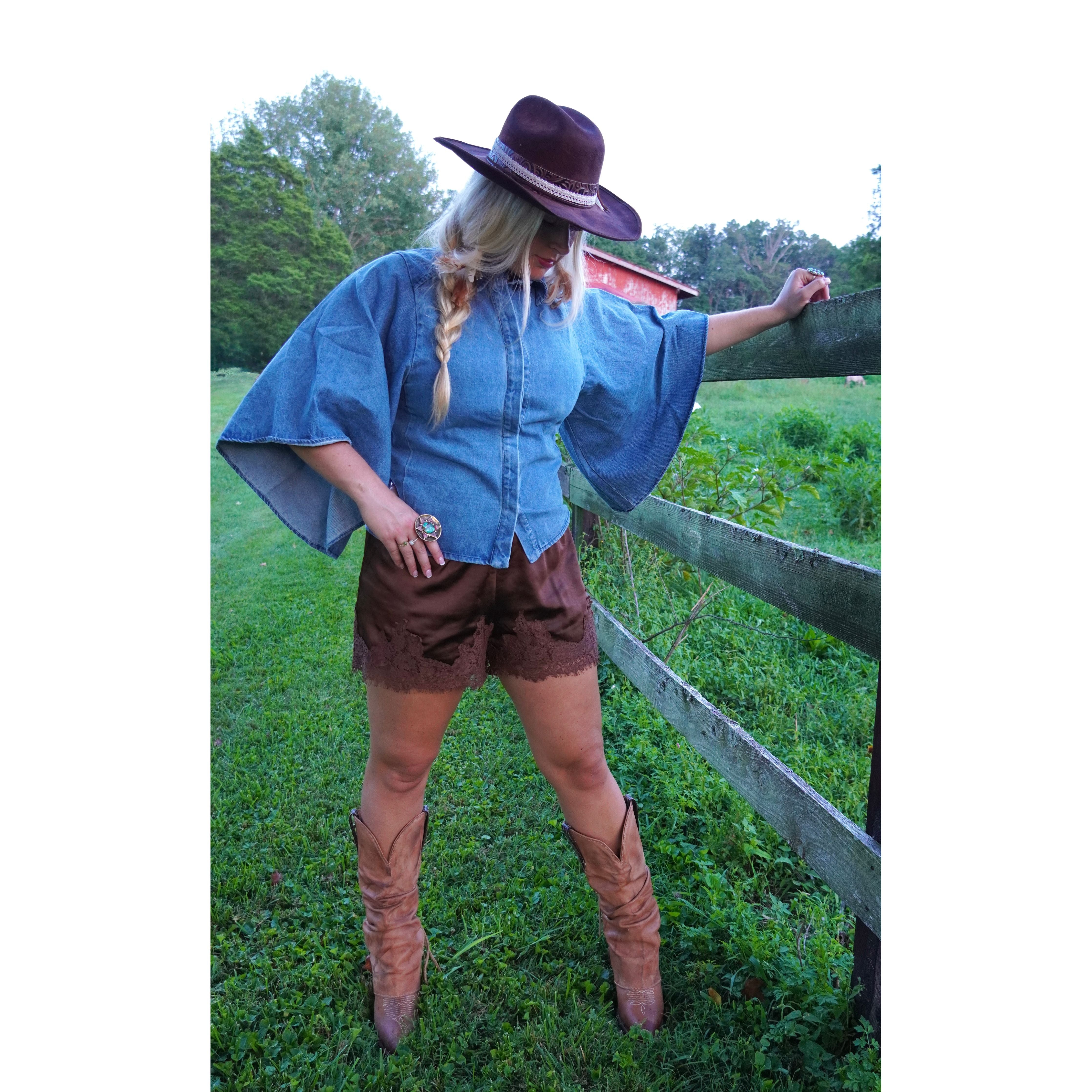 Trumpet Sleeve Denim Top