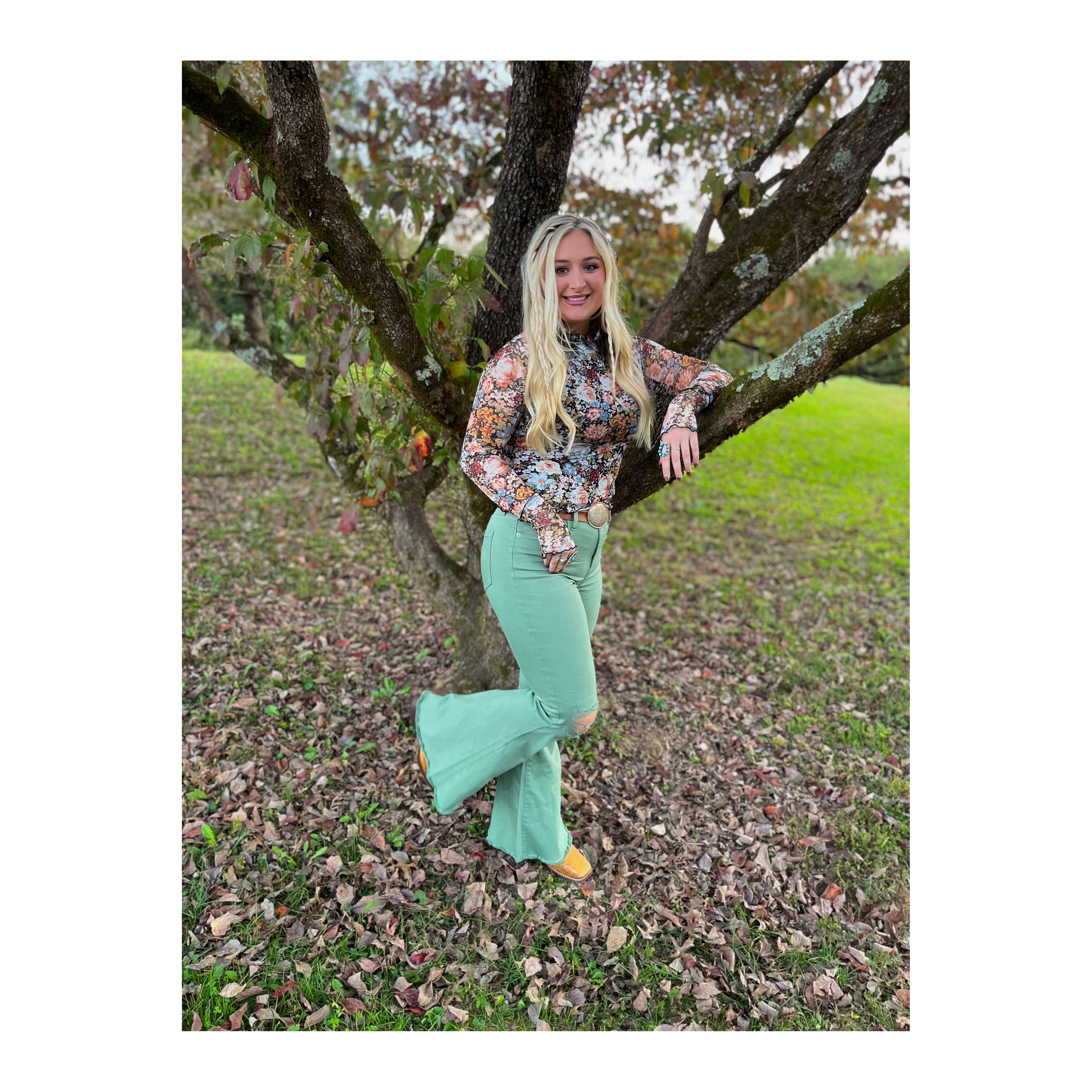 The Flirty Floral Mesh Long Sleeve Top
