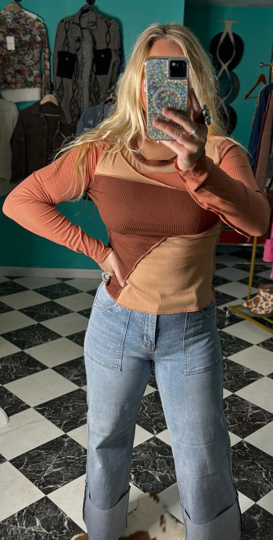 Color Block Ribbed Top