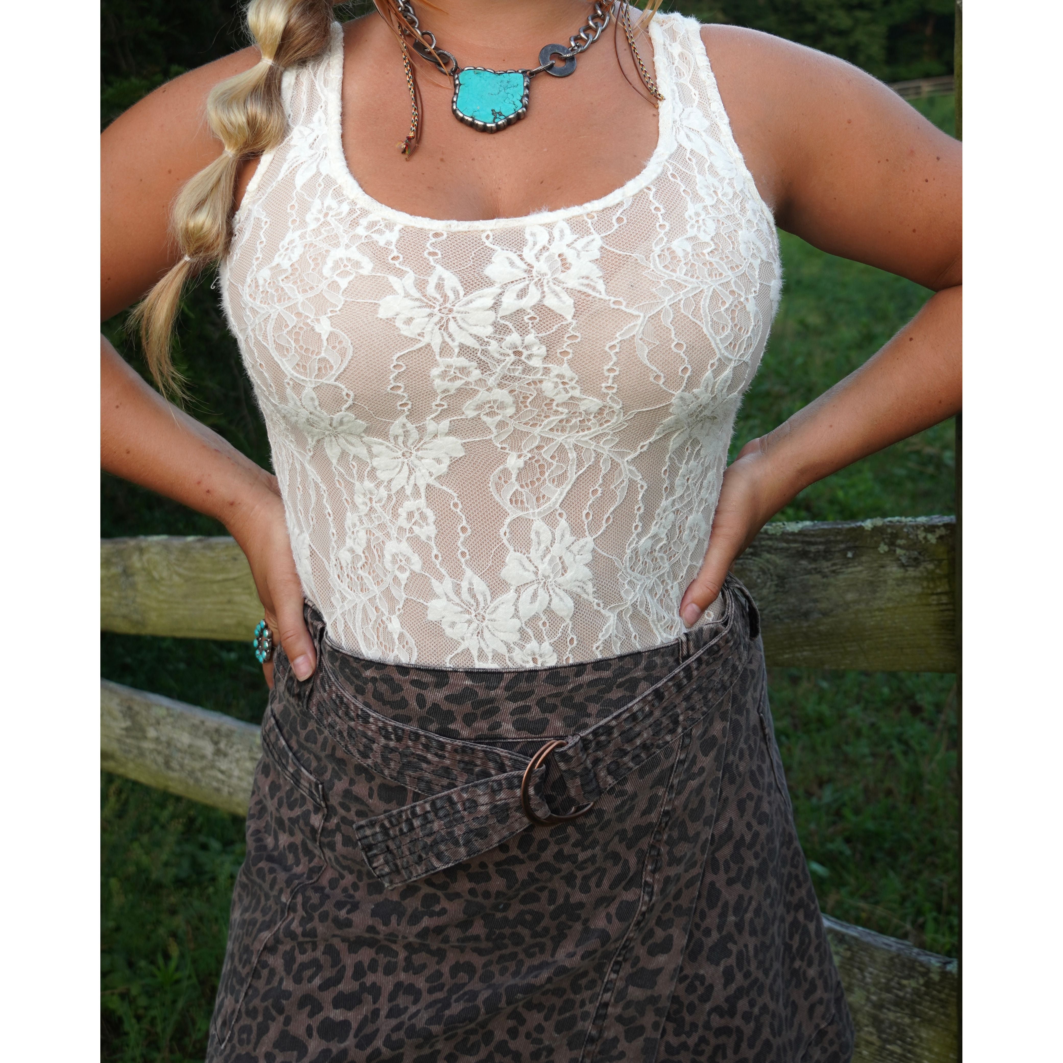 Cream Lace Scoop Neck Bodysuit