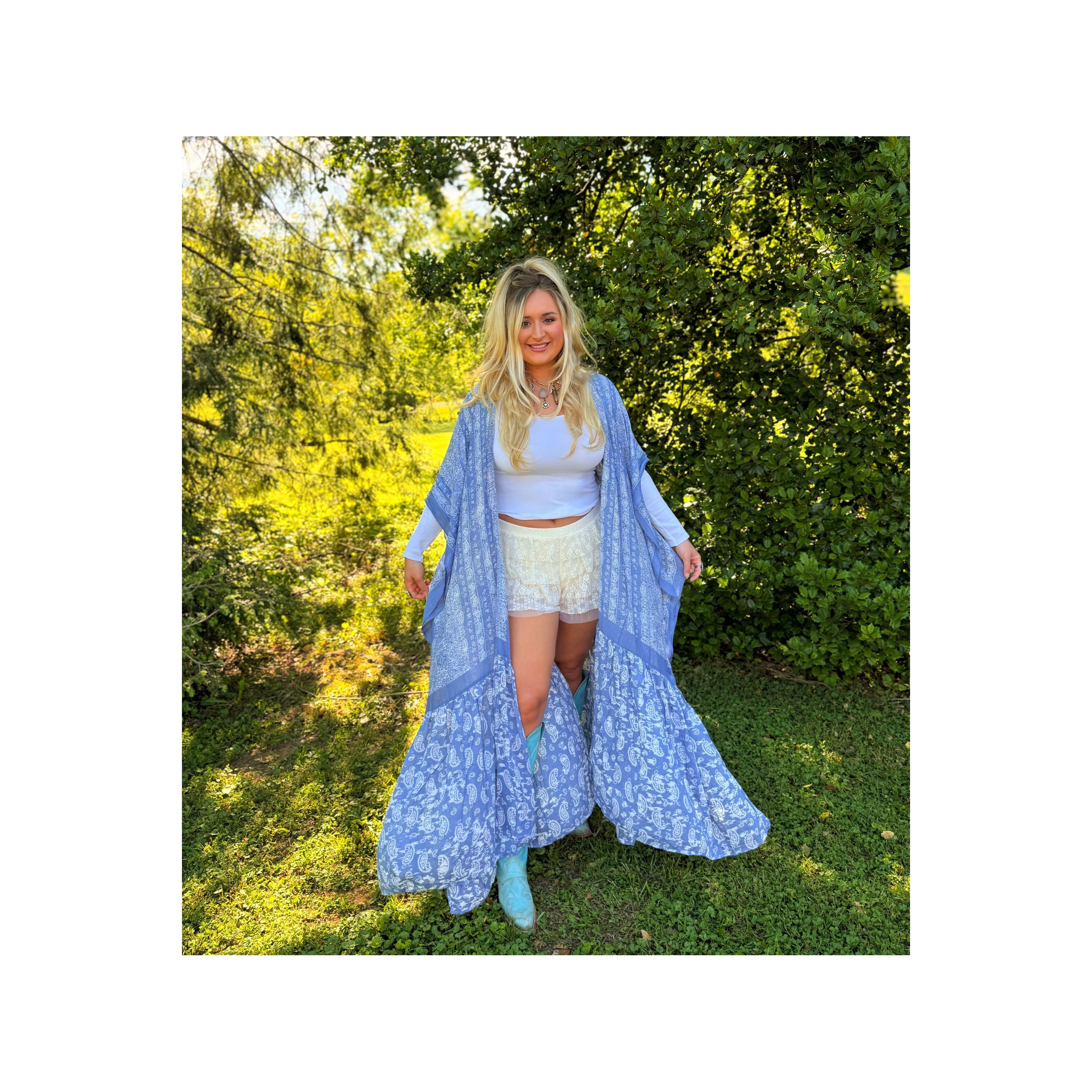 Blue Paisley Free Flow Duster